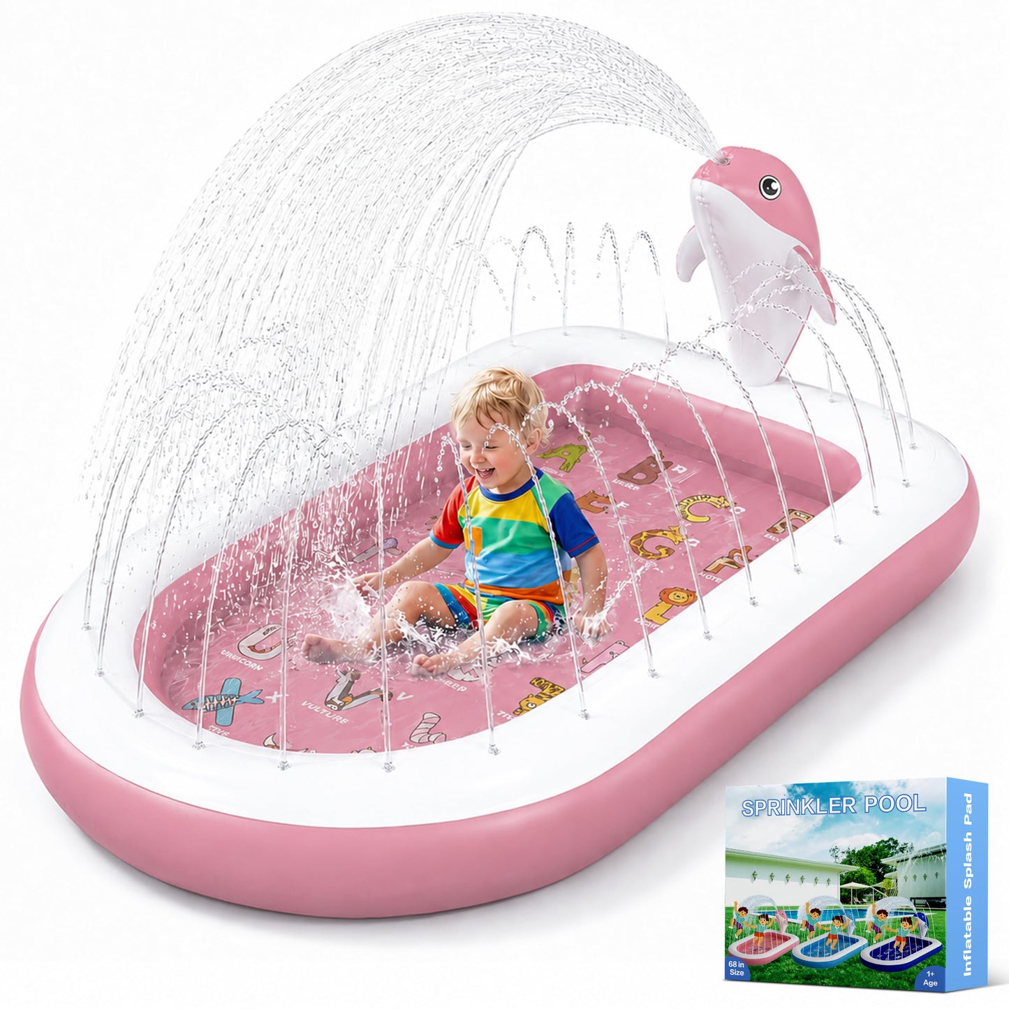 HotSplash Pads for Toddlers 1-3, Dolphin Toy Sprinkler for Kids, Outdoor Play Mat for Babies, 68" Backyard Inflatable Kiddie Pool, Splash Pad for Kids Ages 4-8, Birthday Gifts for 1 Year Old Boy Girl