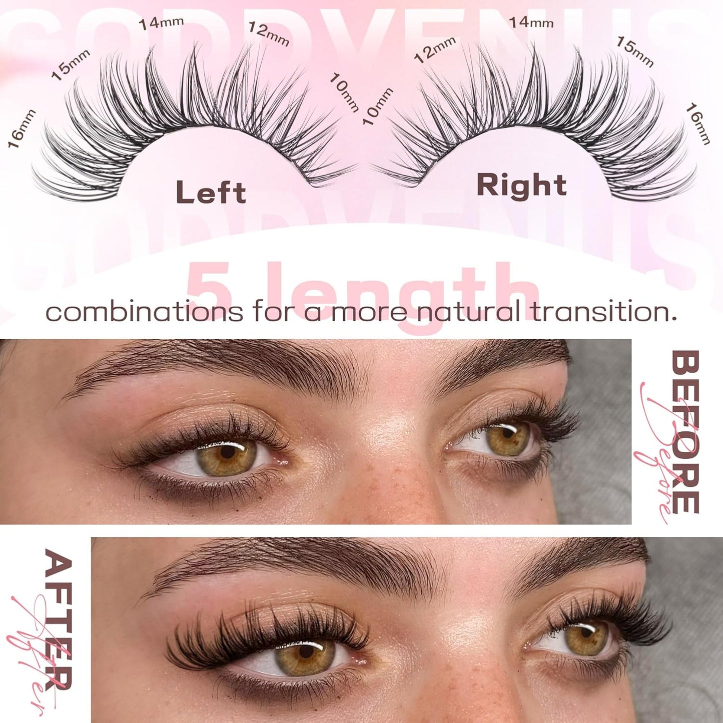 HotGoddvenus Lash Clusters Kit Wispy Eyelash Clusters Lashes Natural DIY Lash Extension Kit 10-16mm Cluster Eyelash Extensions Kit 300pcs C Curl Individual Lashes Cluster Eyelash (With Tweezers)