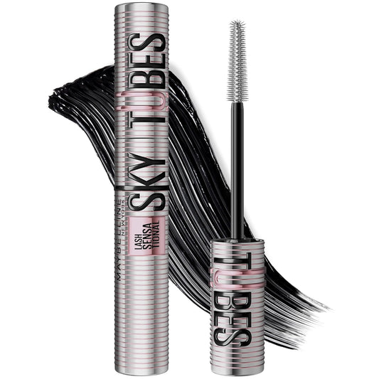 HotMaybelline Lash Sensational Sky Tubes Tubing Mascara, Extension-Like Lengthening Mascara, 24HR Eye Makeup with Shea Butter & Castor Oil, Very Black, 1 Count