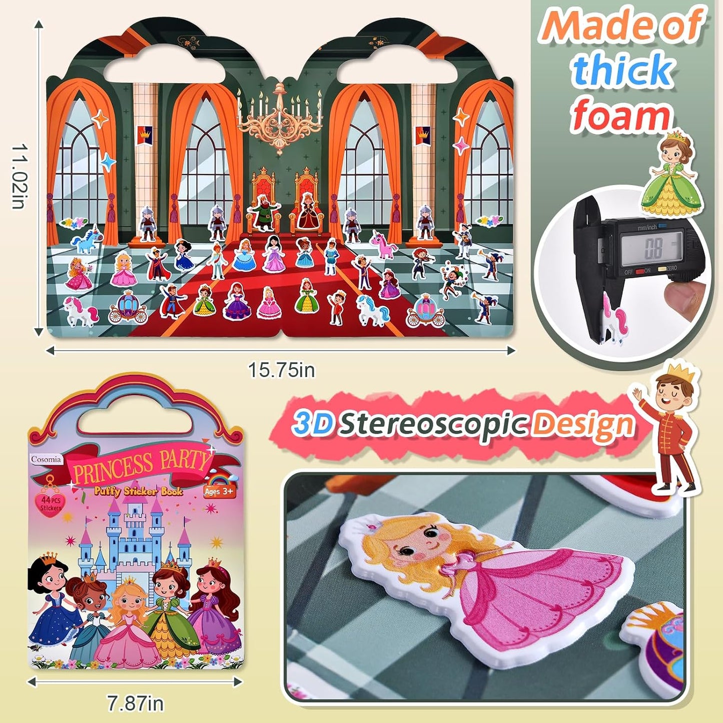 Hot6 Set (260pcs) Puffy Sticker Books Activity for Girls, Reusable Stickers Book, Fairytale+Garden+Princess Party+Mermaid+Kids Zone+Girls' Shop, Travel Book for Kids Ages 3+