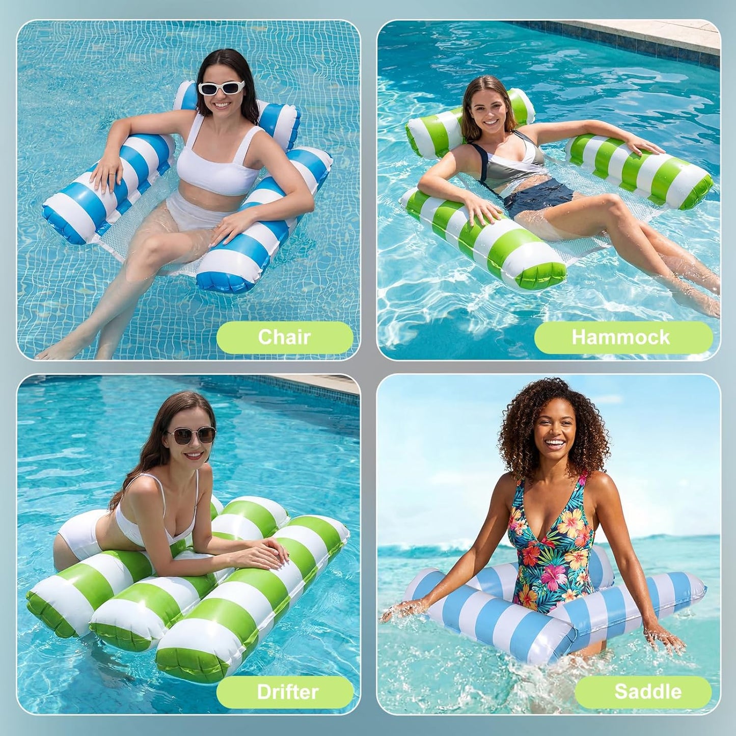 HotInflatable Pool Floats Adult, 2 Pack Thick Pool Floaties Heavy Duty, Non-Stick PVC Rafts Chairs with Mesh Seat, Hammock Noodles Lounger for Summer Water Party Lake Beach
