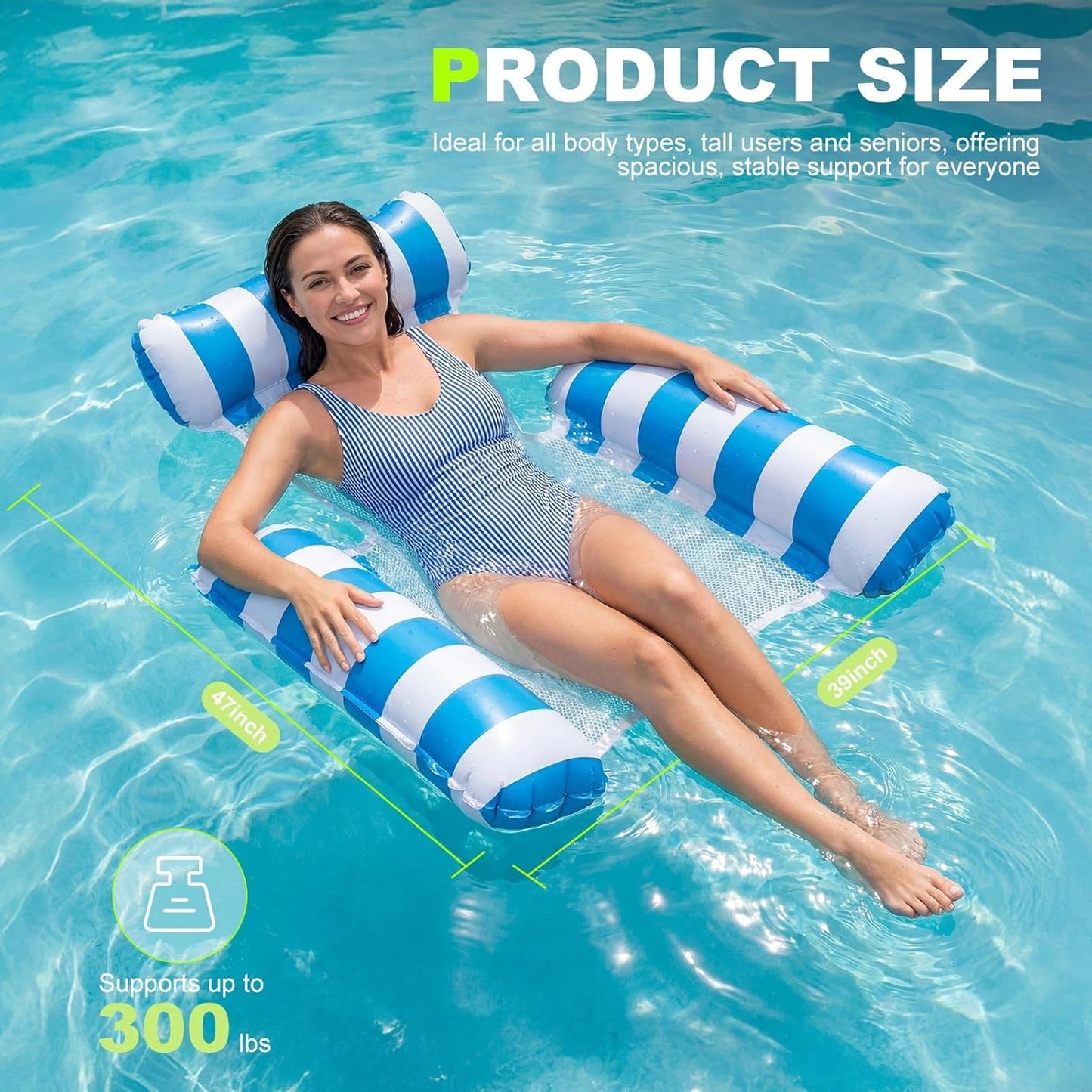 HotInflatable Pool Floats Adult, 2 Pack Thick Pool Floaties Heavy Duty, Non-Stick PVC Rafts Chairs with Mesh Seat, Hammock Noodles Lounger for Summer Water Party Lake Beach