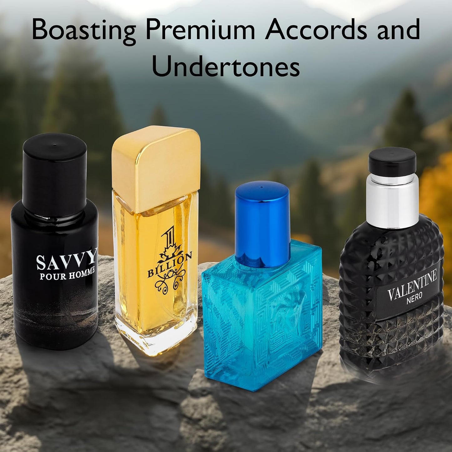 Hot Signature Scent 4-Piece Mini Fragrance Set for Men Includes Savvy/1 Billion/Verse/Valentine Collection of Woody, Spicy, Citrus & Aromatic Fragrance Non-Irritating Ingredient Each One in 30ml Bottle
