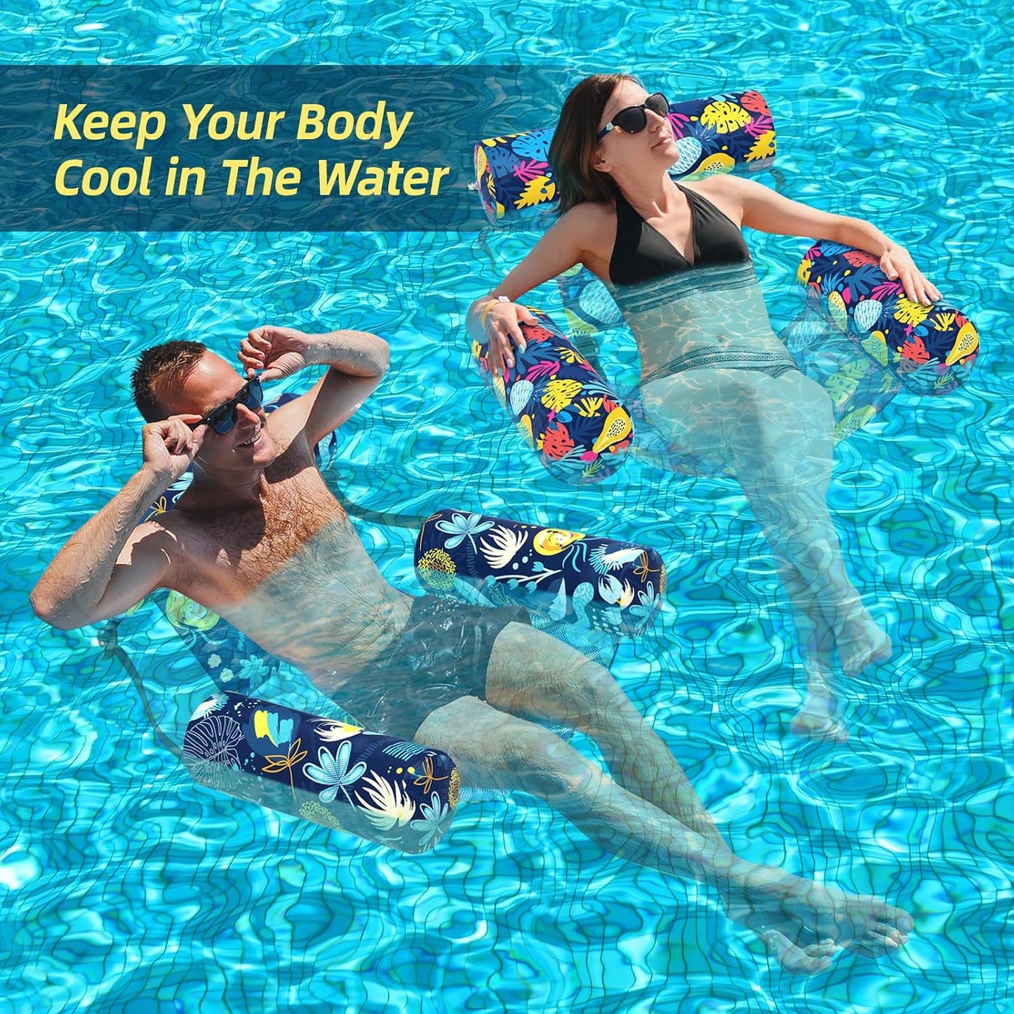 Hot Sunikko X Pool Floats Adult 2 Packs Fabric Heavy Duty Inflatable Pool Chair Hammock, Blow Up Floaties for Adults, Hawaii Flower Floats for Pool Floating, Party Summer Toys Water Beach Lake Fun