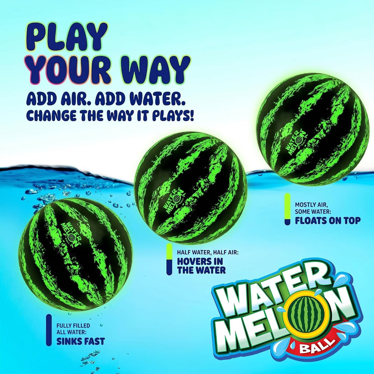 HotWatermelon Ball Pool Toys for Adults and Family - 2 Pack of 6 1/2" & 9" Kids, Teens, Everyone Swimming Games, Water Football, Tag, Diving Beach Play Fun Accessories