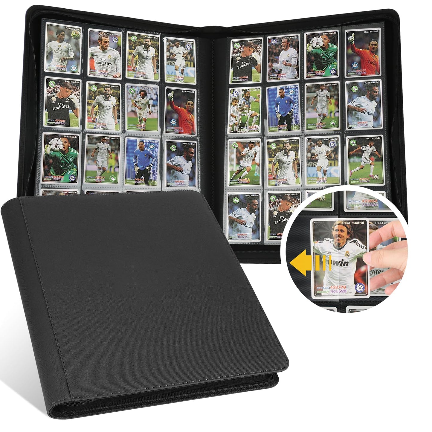 HotGERMUN 9 Pocket Trading Card Binder,720 Cards,40 Top-Loading Pages, Double Sided Pockets PU Cover Zipper Collection Album Folder for Standard MTG, TCG, Sports Cards(Black)