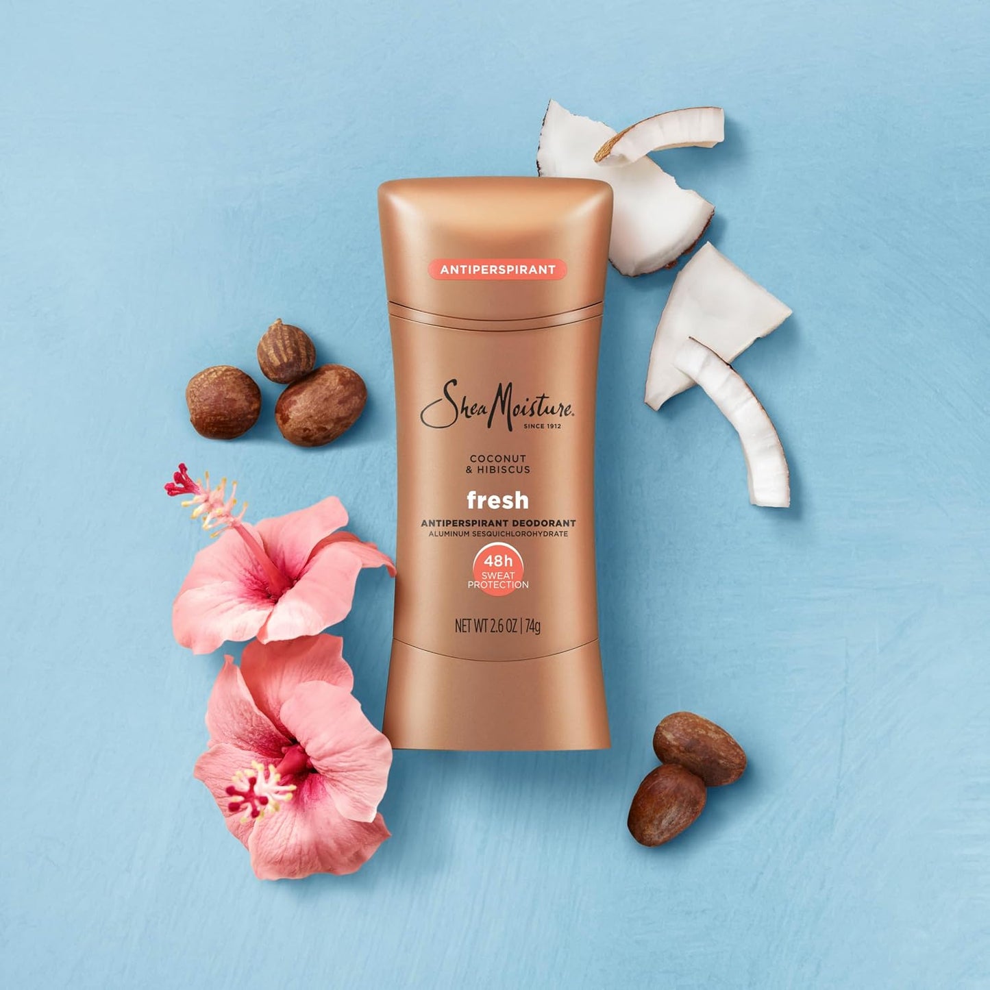 HotSheaMoisture Antiperspirant Deodorant Stick Fresh Coconut & Hibiscus 2 Count for 48HR Sweat & Odor Protection with No Parabens & No Mineral Oil 2.6 oz