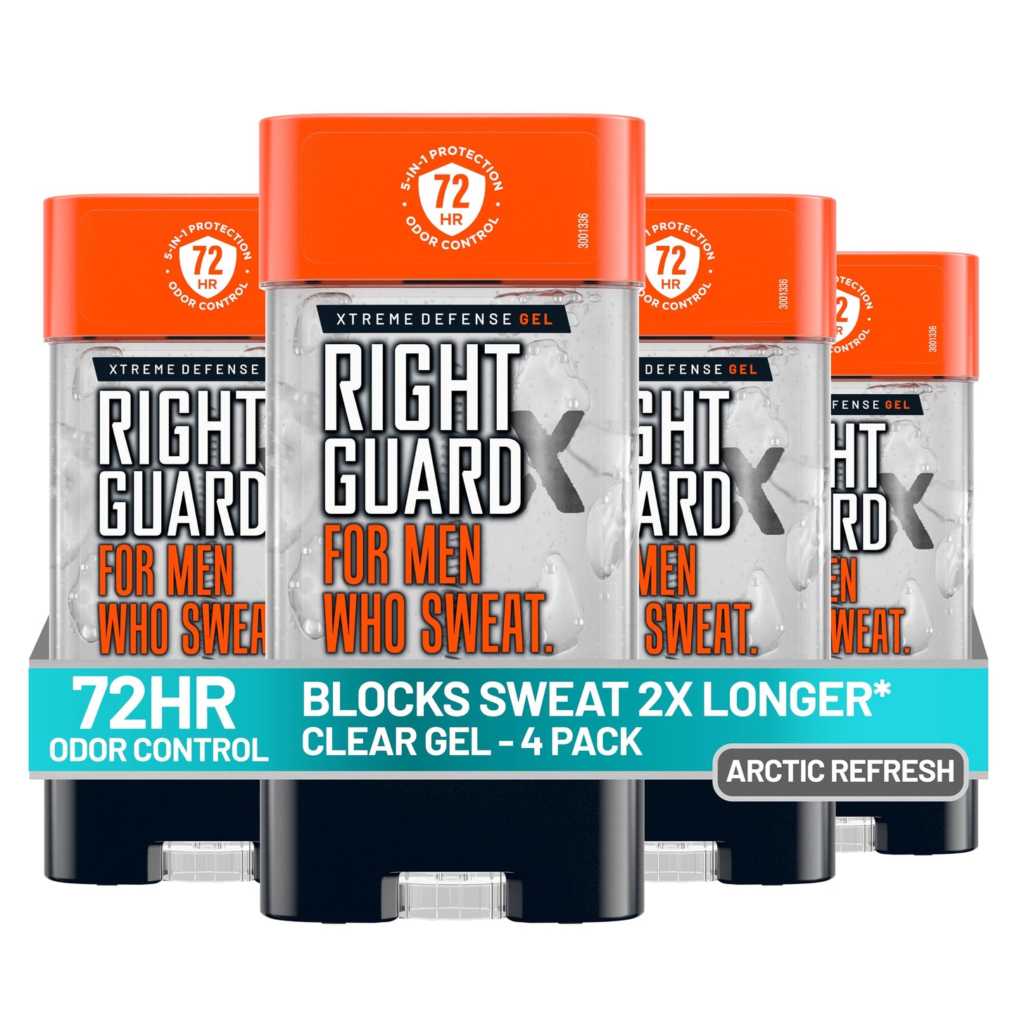 HotRight Guard Xtreme Defense Antiperspirant Deodorant Gel, Arctic Refresh Scent - 5-in-1 Deodorant Men Can Trust, 72-Hour Odor Control Invisible Gel for Men, 4 oz (4 Pack)