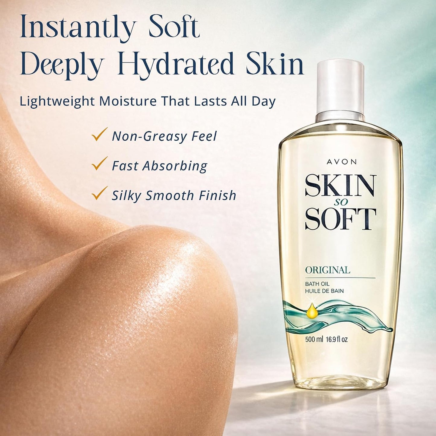 HotAvon Skin So Soft Original Bath Oil - 16.9 oz - Moisturizing Body Oil | Moisturizing Body Oil with Jojoba Oil, Dry Skin, Hydrating Shower Oil Perfect as an After-Shower Skin Softener for All Adults