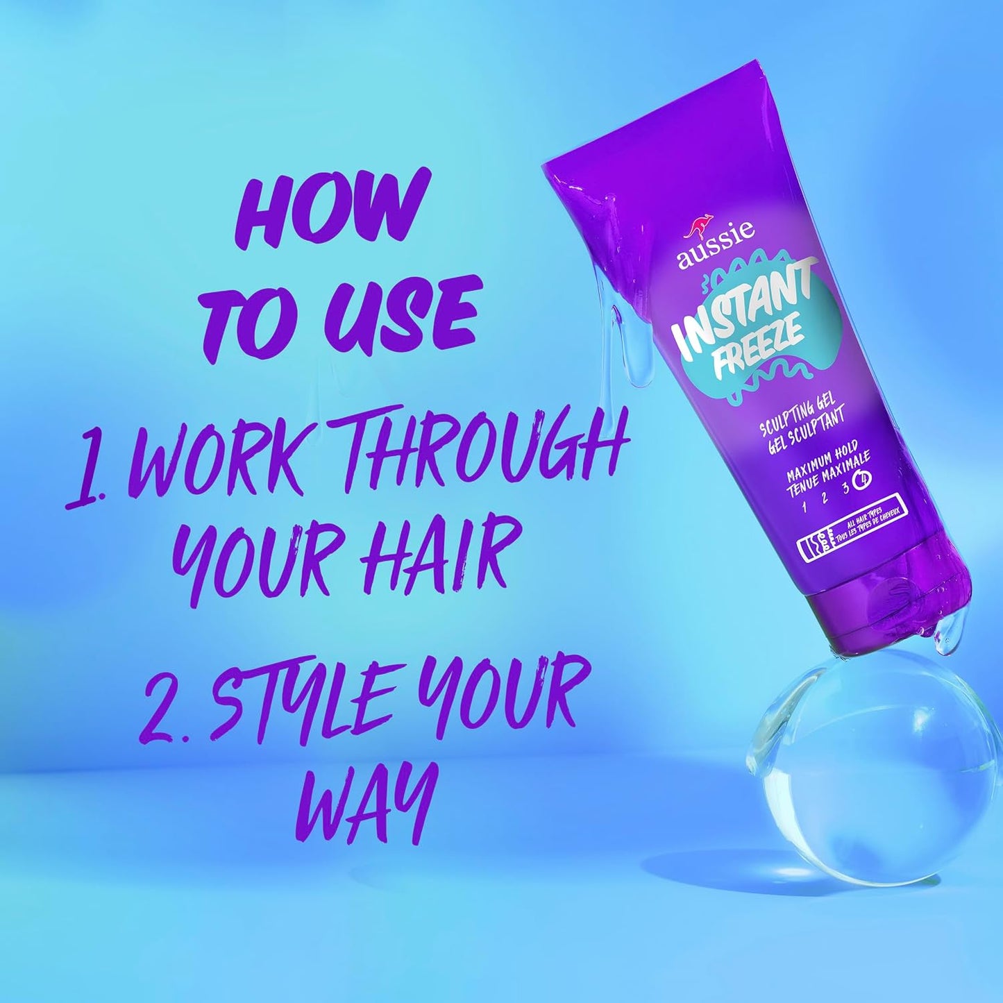 HotAussie Instant Freeze Sculpting Hair Gel, Maximum Hold, No Flaking, Long-Lasting, with Jojoba Oil, Sea Kelp, Australian Aloe, Frizz Control, Citrus Floral Scent, 7 Fl Oz Triple Pack