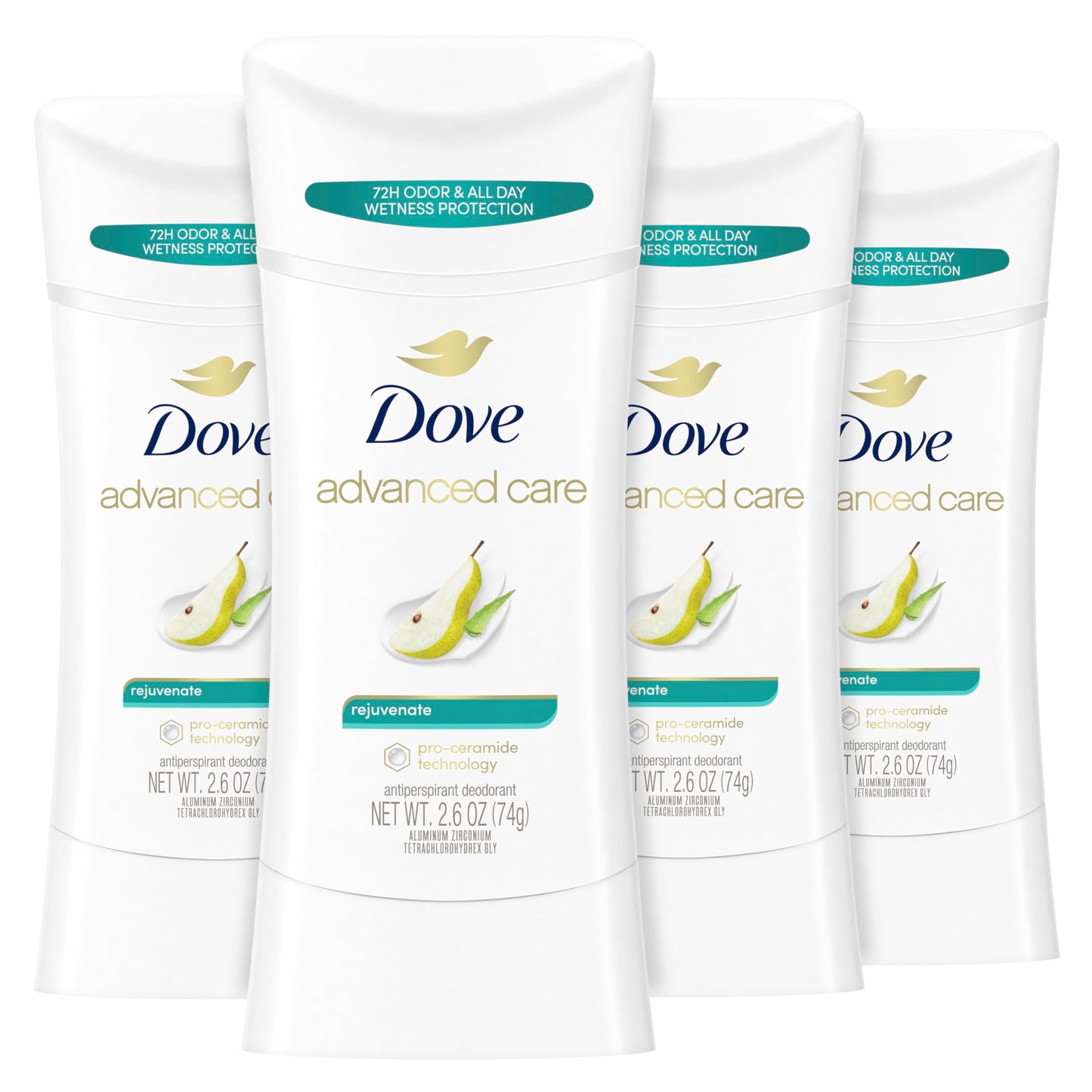 HotDove Advanced Care Antiperspirant Deodorant Stick Cool Essentials 4 ct for helping your skin barrier repair after shaving 72 hour odor control and sweat protection with Pro Ceramide Technology 2.6 oz