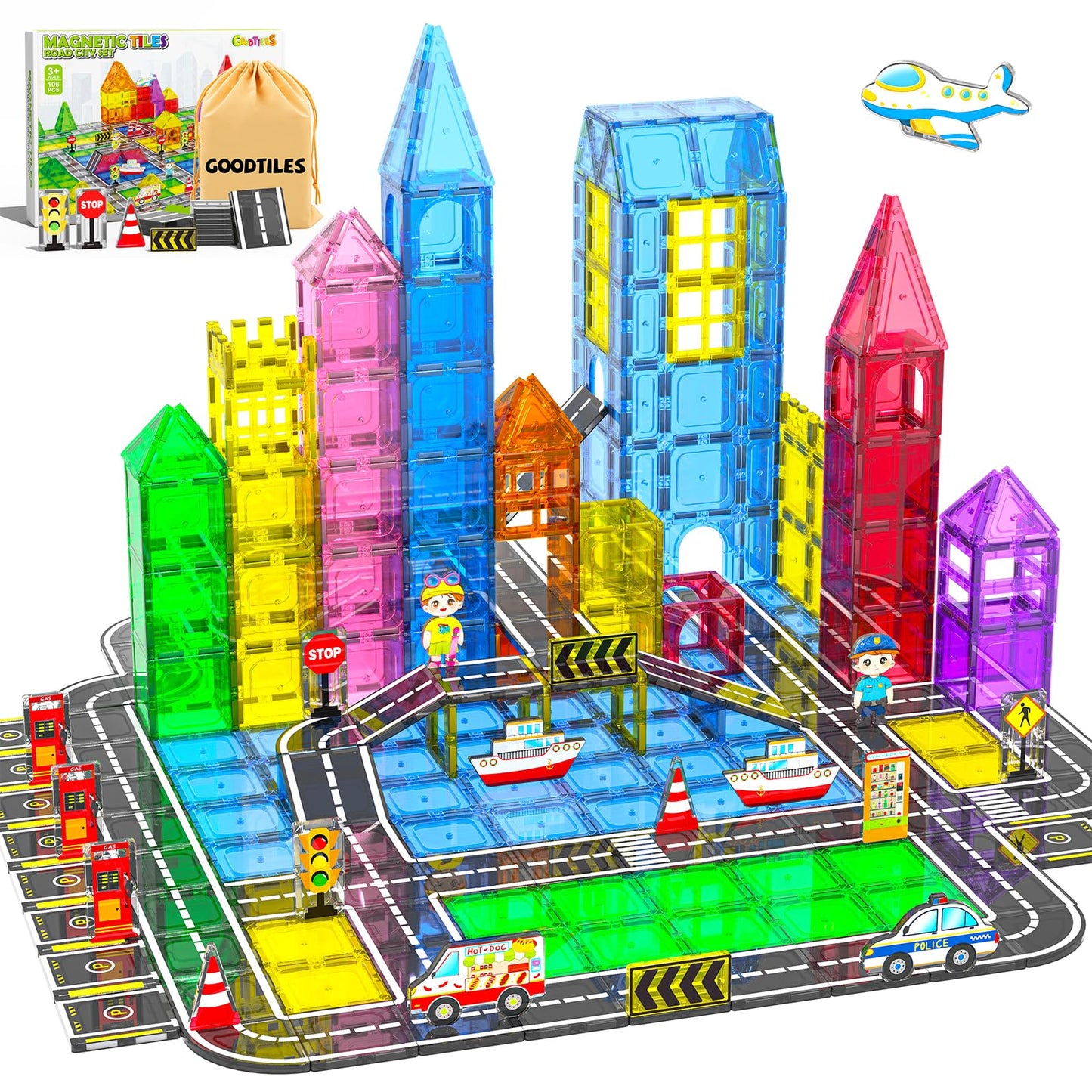 Hot Magnetic Tiles - Road Set, Magnetic Building Blocks, Preschool Montessori Toys Gift for 3+ Year Old Boys and Girls, Sensory Christmas Toys for Kids Aged 3-5 and 4-8, Ideas for Toddler with Autism