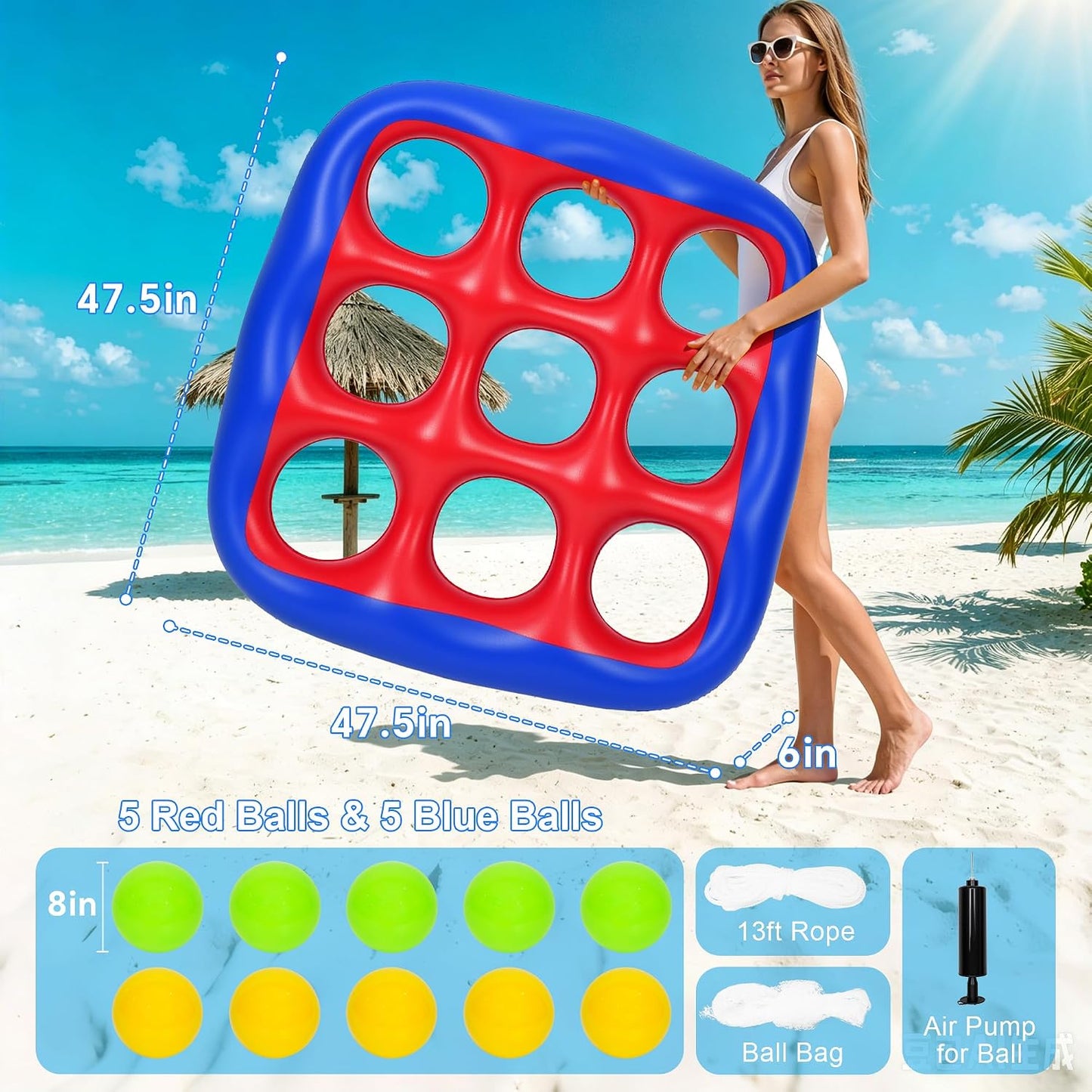 Hot Pool Games Set- Tic-Tac-Toe Inflatable Pool Toys with 10 Balls Fun Summer Swimming Pool Party Beach Lawn Outdoor Camping Party Float Game Water Ball Toys for Adults Teens Kids 2-10 Players