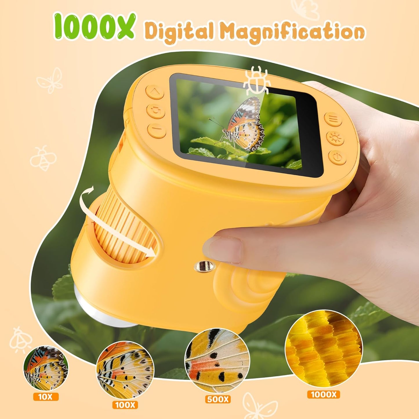 Hot1000X Handheld Digital Microscope for Kids: Pocket Microscope with 2.0" IPS Screen - STEM Toys Birthday Gifts for Girls Boys Child - Portable Edu Science Kits Toddler Age 3-6 6-12