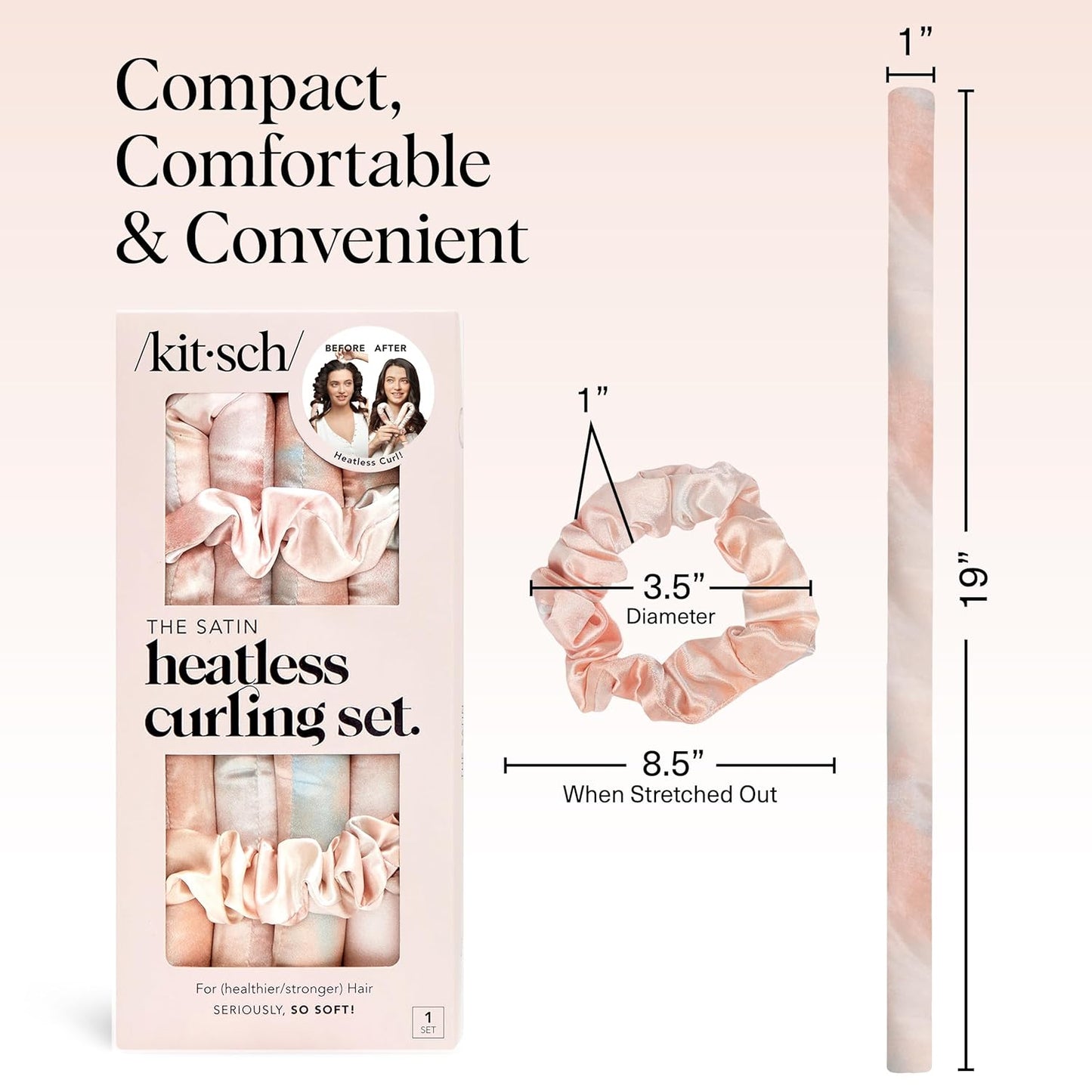 HotKitsch Satin Heatless Curls Overnight Set - Sunset Tie Dye | No Heat Damage Overnight Curls | Comfortable Frizz Free Hair Curlers To Sleep In with 34" Hair Waver & 2 Satin Scrunchies