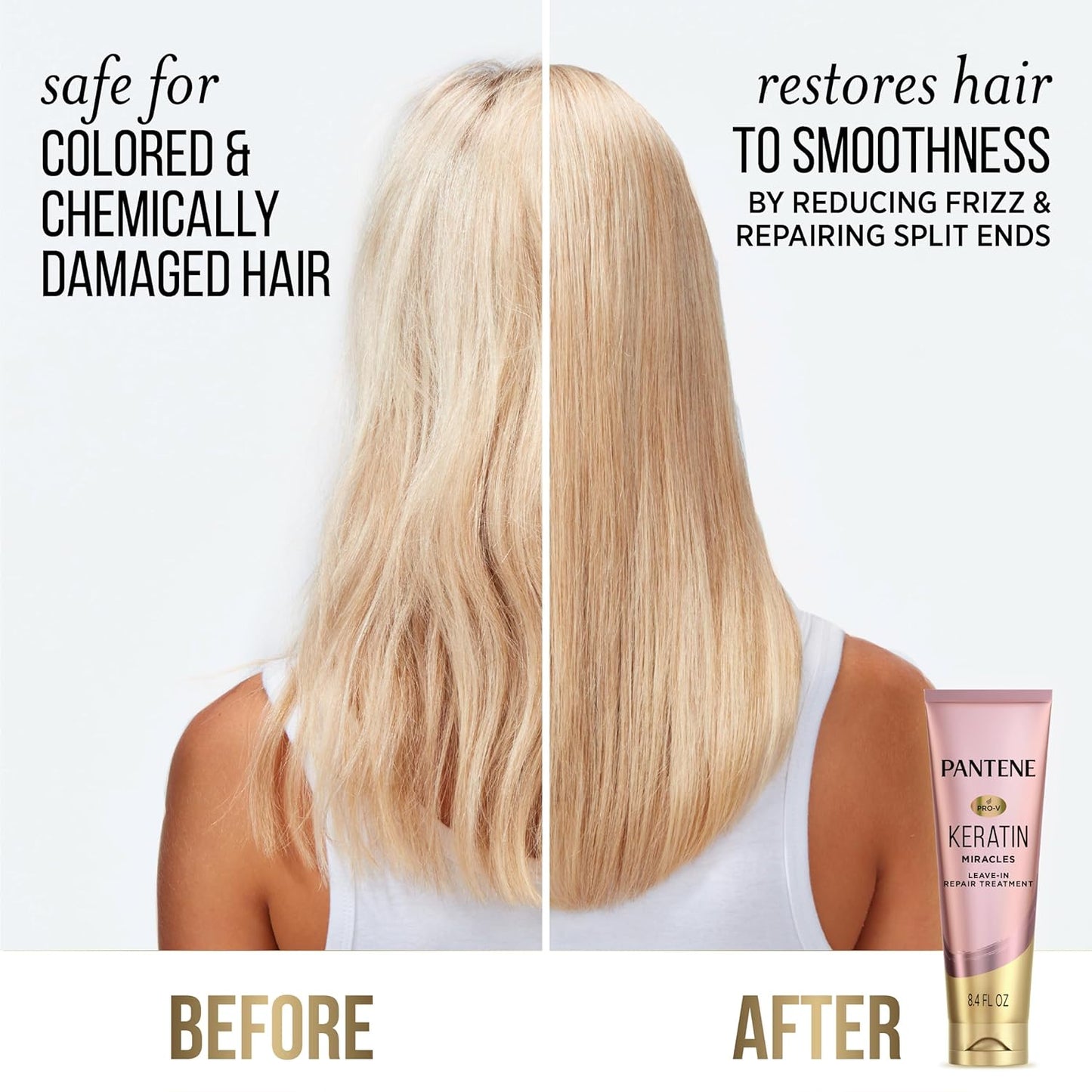HotPantene Keratin Leave-In Conditioner with Argan Oil, Protein Treatment for Dry, Damaged & Color-Treated Hair, Repairs Split Ends & Protects from Damage, Formaldehyde-Free, 8.4 Fl Oz