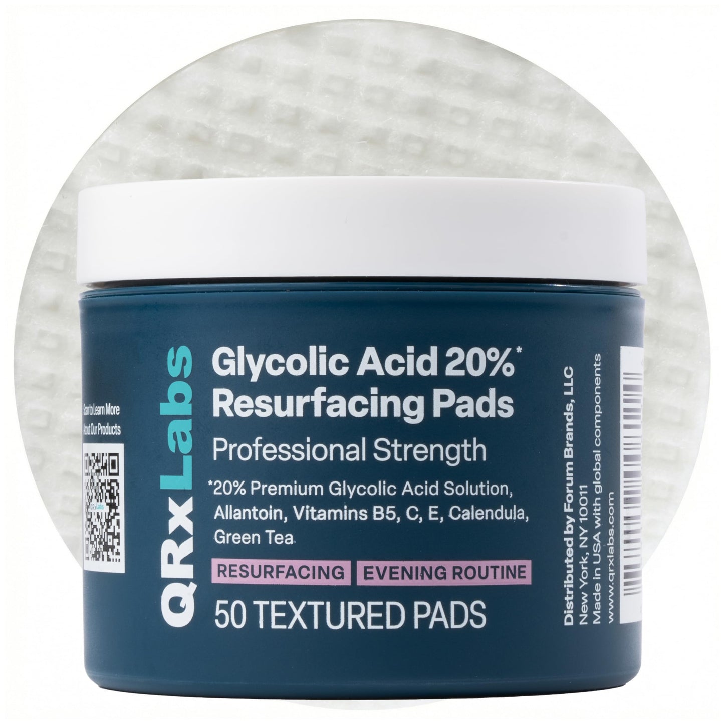 HotQRxLabs Glycolic Acid Pads - 20% Resurfacing Pads AHA for Face & Body - Exfoliates Skin Surface and Reduces Appearance of Fine Lines and Wrinkles - Acne Treatment Clearing - Daily Pads - 50ct