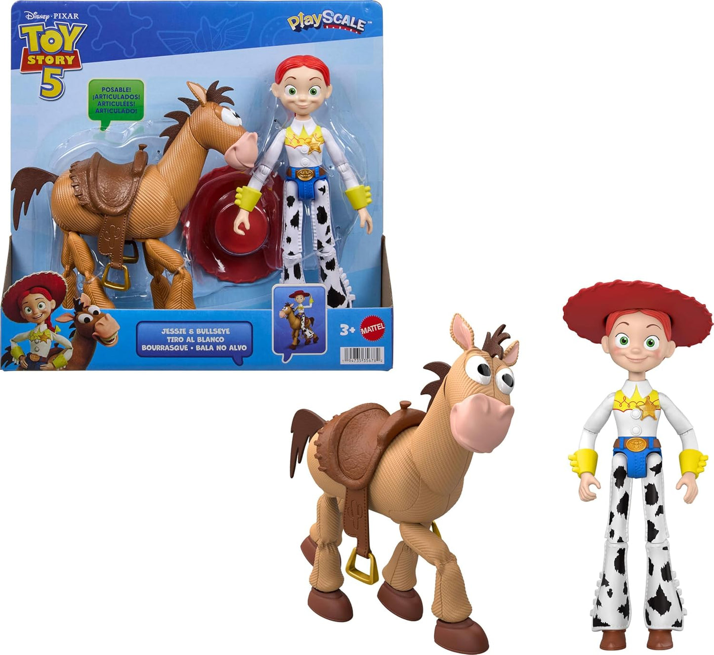 Hot Mattel Disney and Pixar Toy Story 5 Jessie & Bullseye | 7-inch Playscale Action Figures 2-Pack, Posable, Removable Cowboy Hat