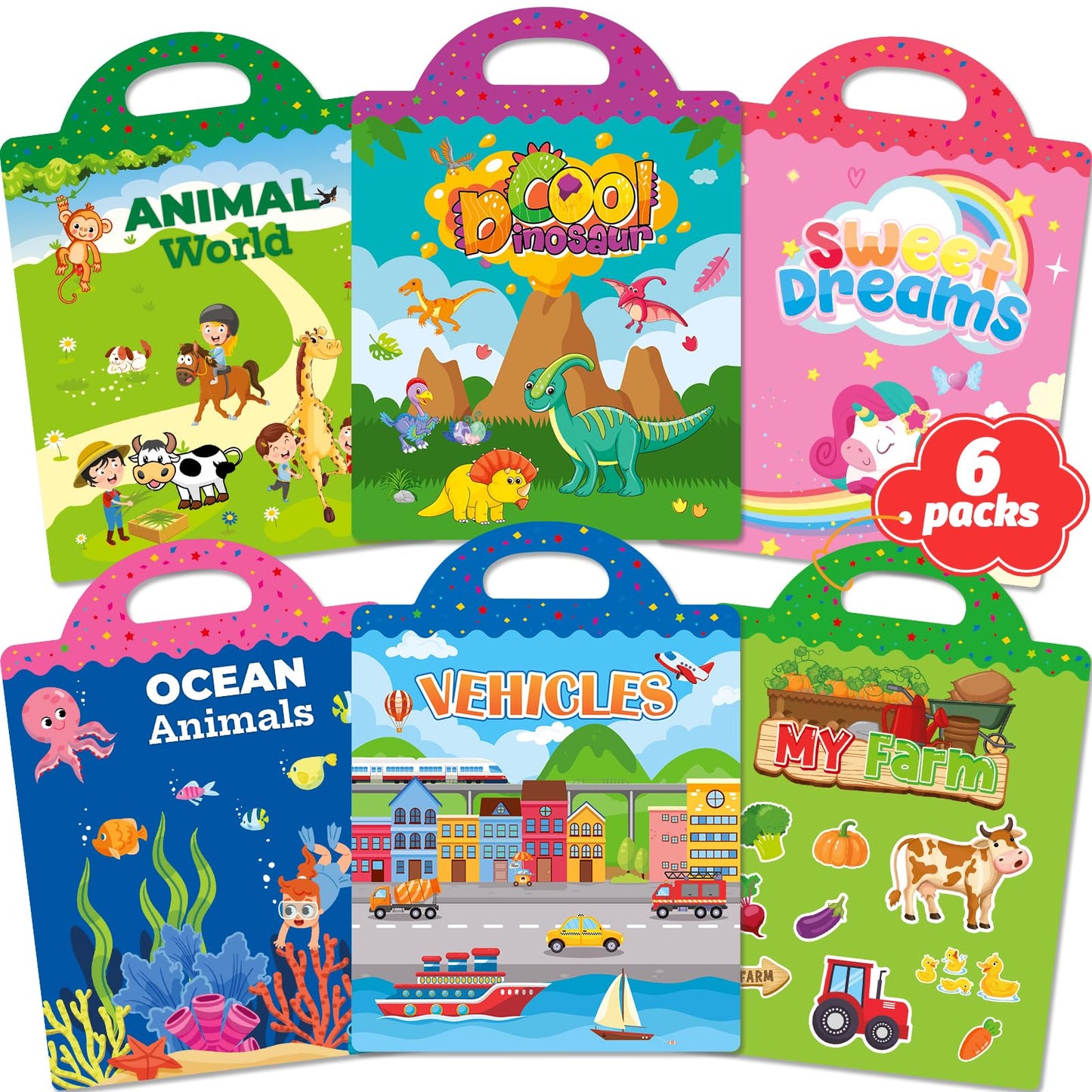 HotWalenced Reusable Sticker Book for Toddlers, Travel Stickers for Kids, Toddler Craft Activities Toys, Birthday Gifts for Boys & Girls