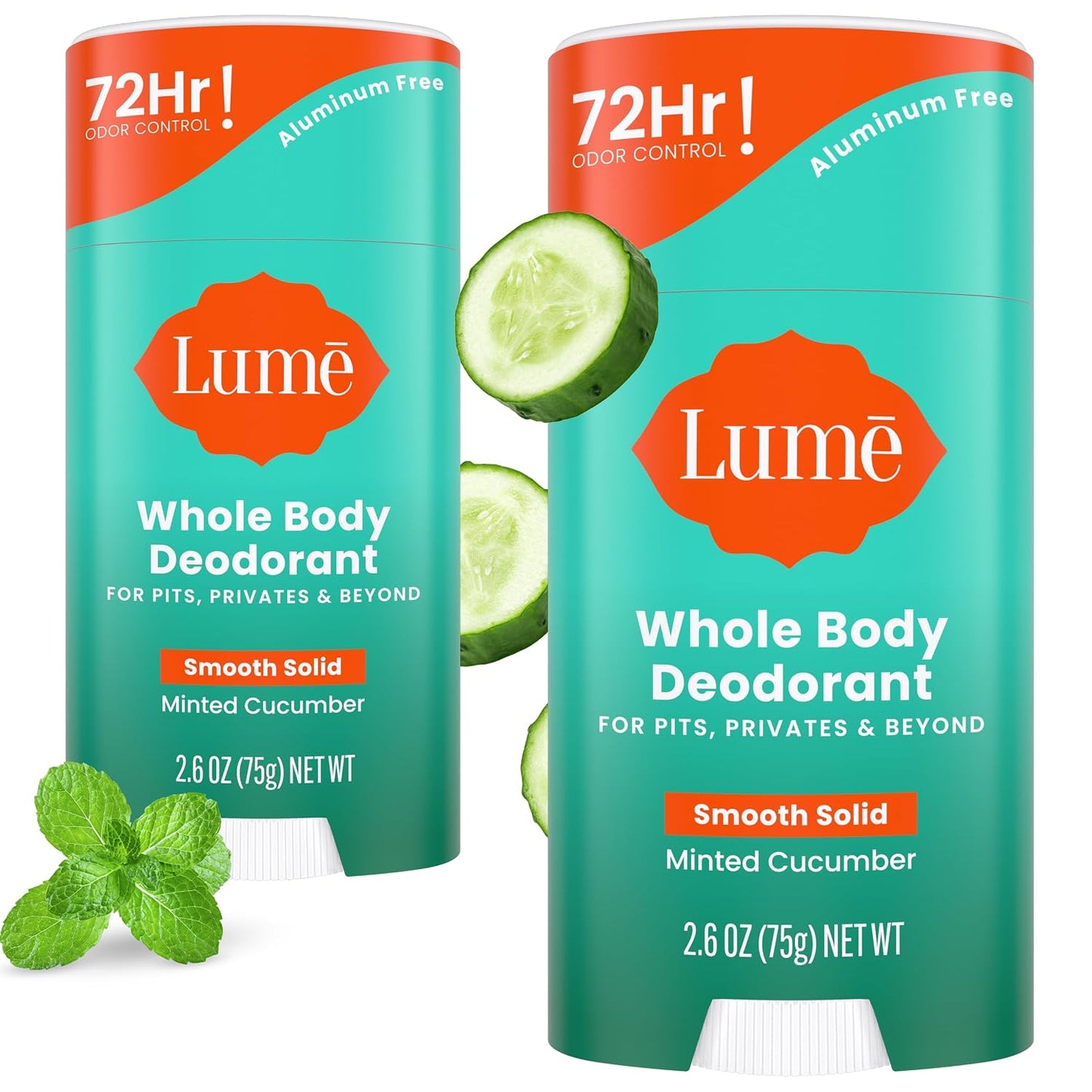 HotLume Whole Body Deodorant - Smooth Solid Stick - 72 Hour Odor Control - Aluminum Free, Baking Soda Free and Skin Safe - 2.6 Ounce (Pack of 2) (Soft Powder)