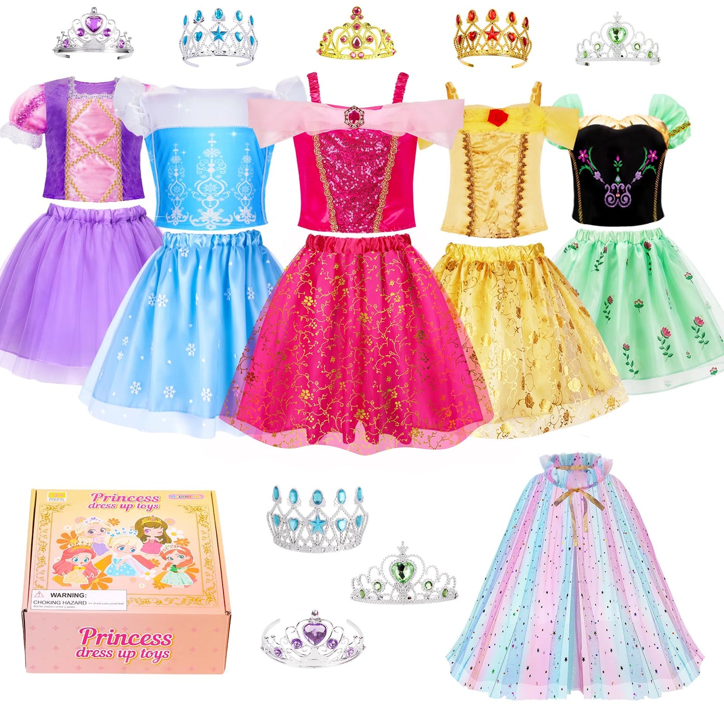 Hot Meland Princess Dress Up Trunk for Girls 3-8, 16PCS Princess Toys Set, Pretend Play Gift for Birthday, Christmas, Halloween