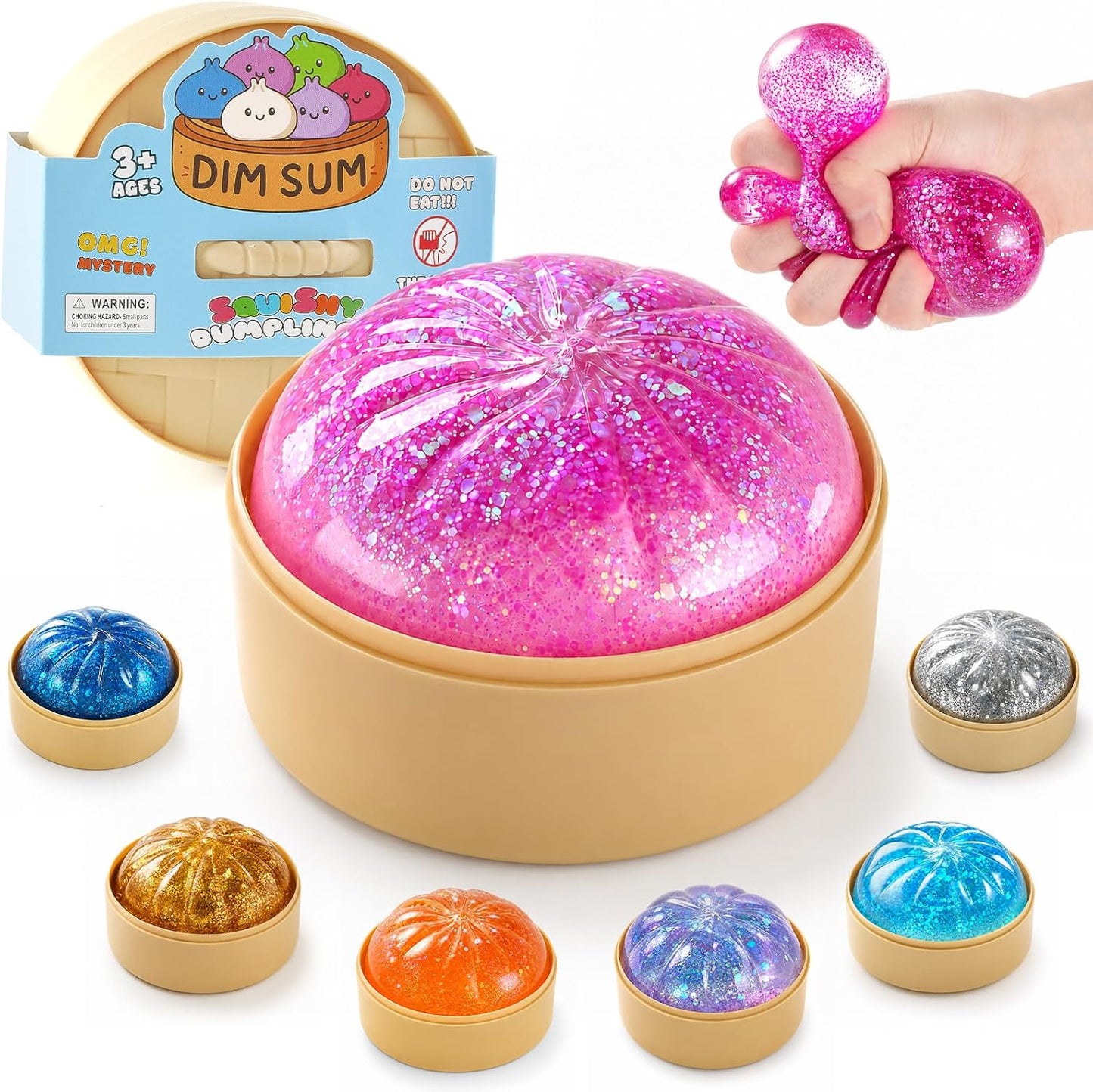 HotSugar Dumpling Squishy Mystery Box - Cute Viral Squishy Dumpling Toy, Slow Rising Fidget Squeeze Toys for Stress Relief, Perfect for Desk Toys & Party Favors(Flash Pink)