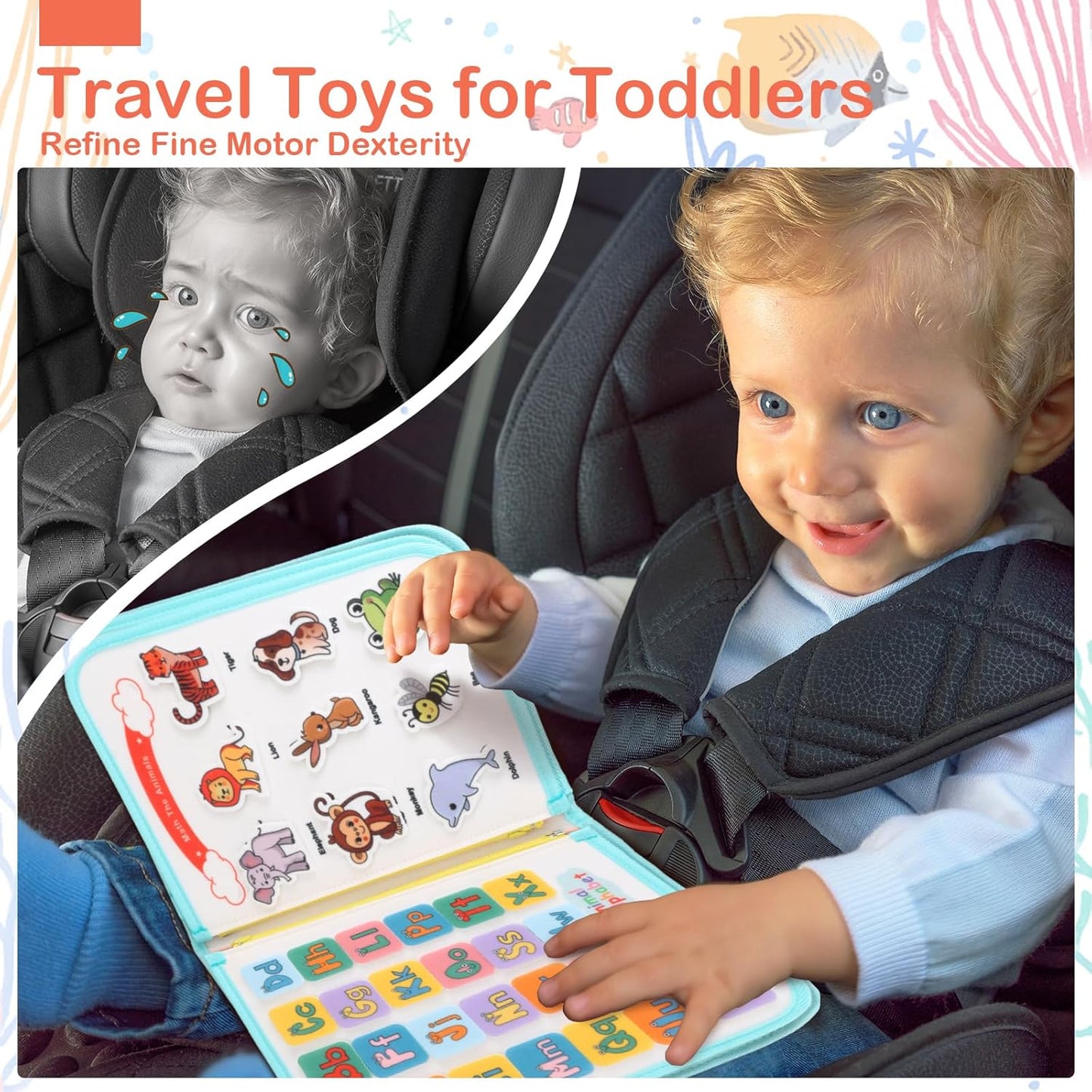 HotTeefrye Toddler Busy Board Montessori Toys for Toddlers 1-3 Year Old Educational Activity Book Board Sensory Travel Toys Ages 2-4 Preschool Learning Fine Motor Skills Toy Quiet Book Gift for Kids