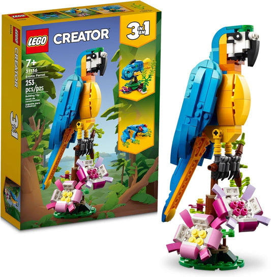 HotLEGO Creator 3 in 1 Exotic Parrot Building Toy Set, Transforms to 3 Different Animal Figures - from Colorful Parrot, to Swimming Fish, to Cute Frog, Creative Toys for Kids Ages 7 and Up, 31136