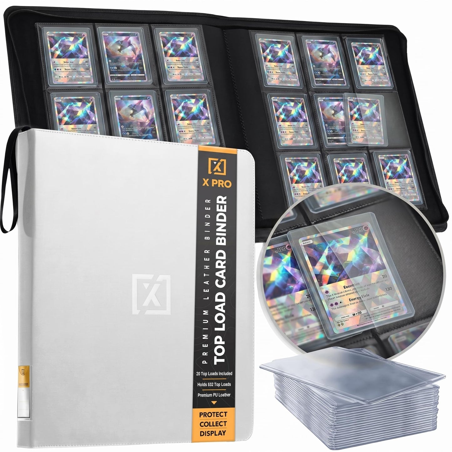Hot X PRO Top Load Card Binder - Compatible with Top-loading Card Cases - Fits 252 | 20 Premium Loaders Included | 9-Pocket Ringless Double-Sided Pages | Premium Storage for TCG & Sports Cards