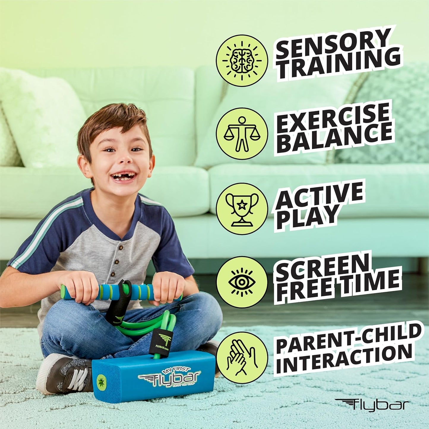 HotFlybar My First Foam Pogo Jumper for Kids Fun and Safe Pogo Stick, Durable Foam and Bungee Jumper for Ages 3 and up Toddler Toys, Supports up to 250lbs (Blue)