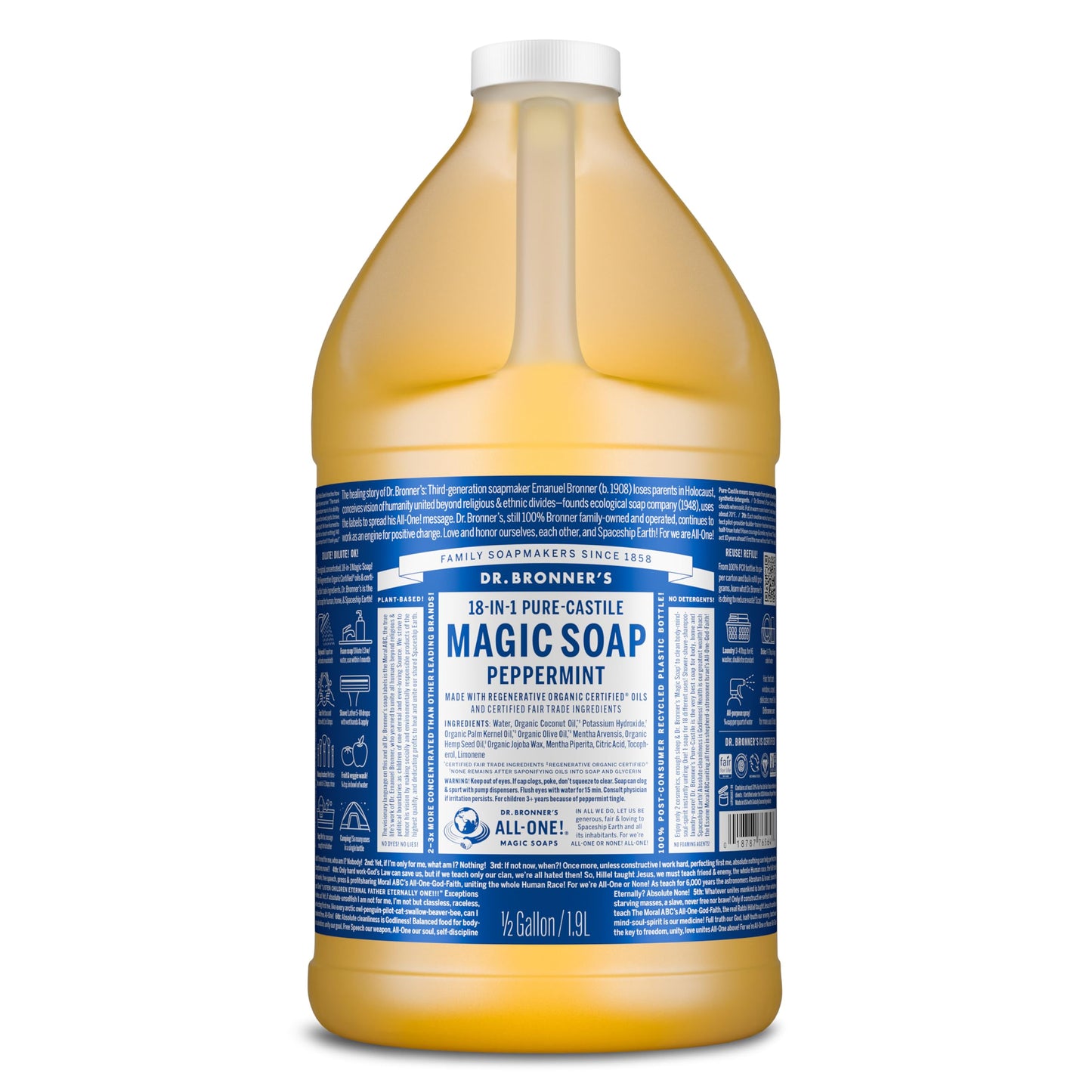 HotDr. Bronner's Pure-Castile Magic Liquid Soap - Made with Regenerative Organic Certified Oils- 18-in-1 Uses for Face, Body, Hand, Hair, Laundry & More- Vegan, Non-GMO- Body Wash- Peppermint,32oz