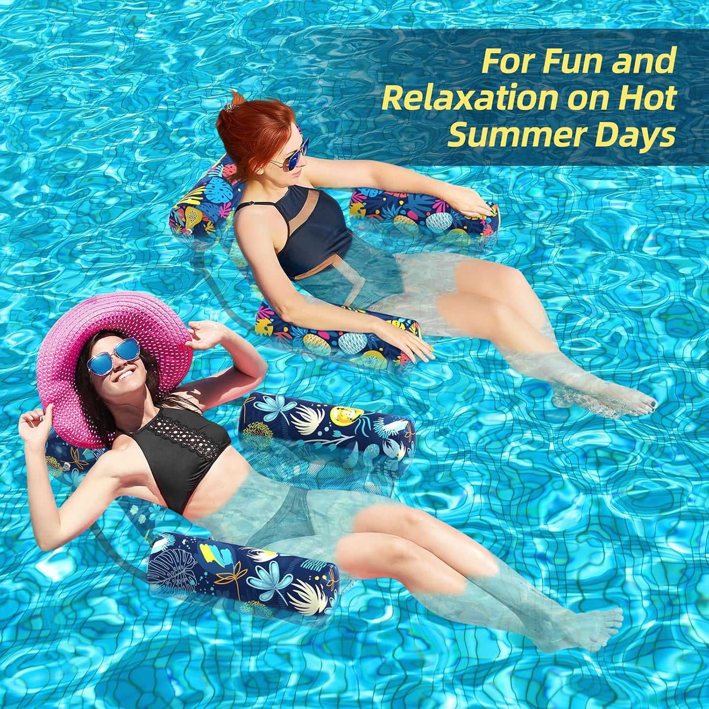 Hot Sunikko X Pool Floats Adult 2 Packs Fabric Heavy Duty Inflatable Pool Chair Hammock, Blow Up Floaties for Adults, Hawaii Flower Floats for Pool Floating, Party Summer Toys Water Beach Lake Fun