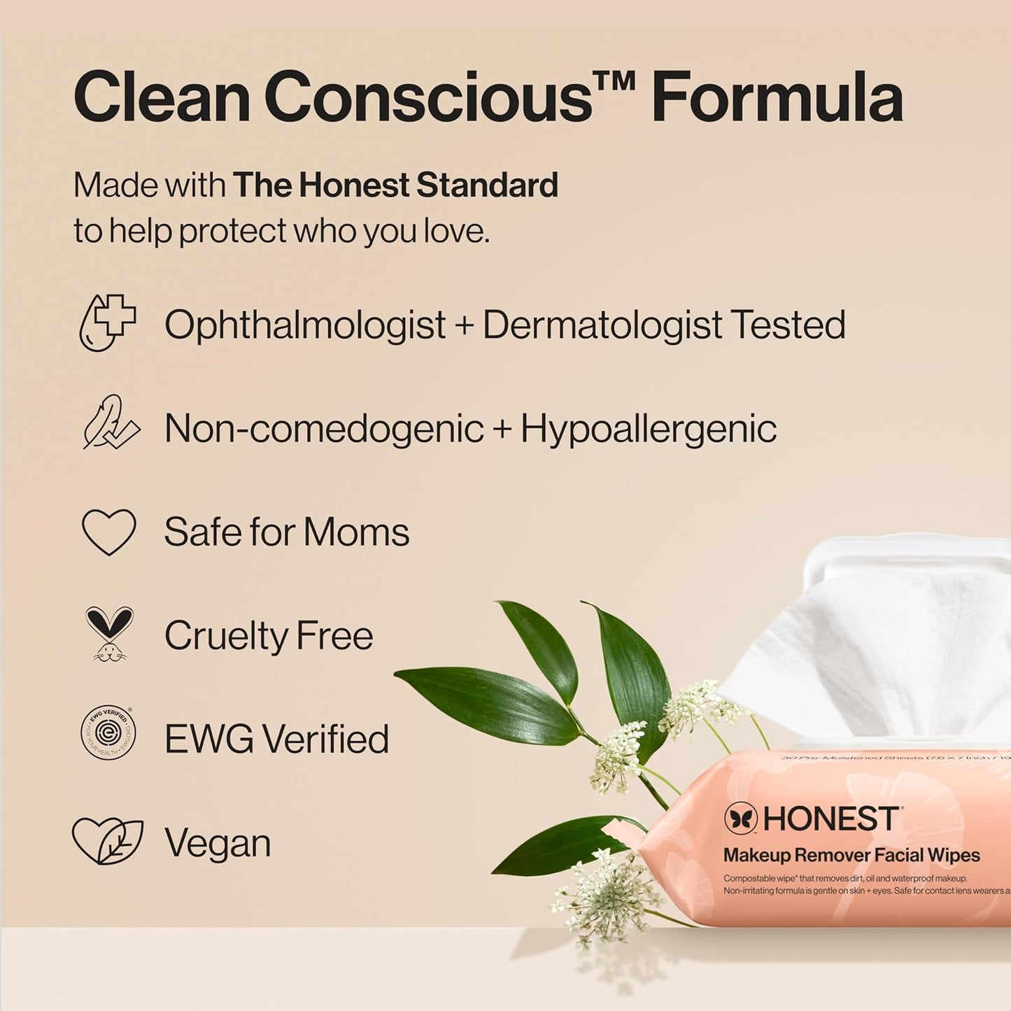 HotHonest Beauty Fragrance Free Cleansing Makeup Remover Facial Wipes, Plant Based, Hypoallergenic, Sensitive Skin, 90 Count