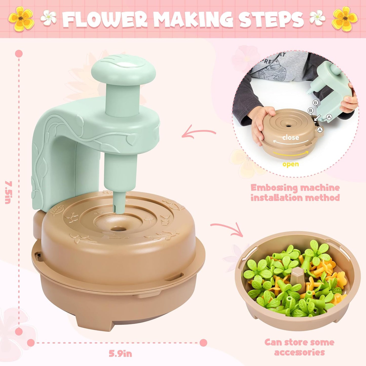 HotFabric Flower Bouquets Toys, DIY Craft Kits Toys for Kids - Flowers Market Toy, Build Your Flower Bouquet, Arts & Crafts for 4+ Year Toddler Girl, Educational Activity Preschool B-Day Gifts