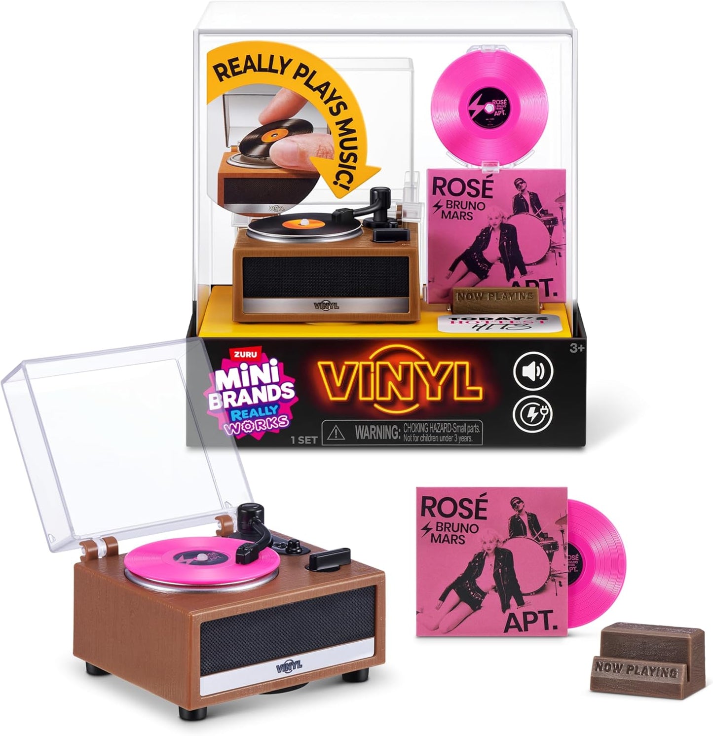 HotMini Brands Really Works Vinyl Playset Series 1 by ZURU – Functional Mini Vinyl Record Player with Actual Music Playback, Includes Record & Stand, Collectible Toy for Kids, Gen Z & Adults