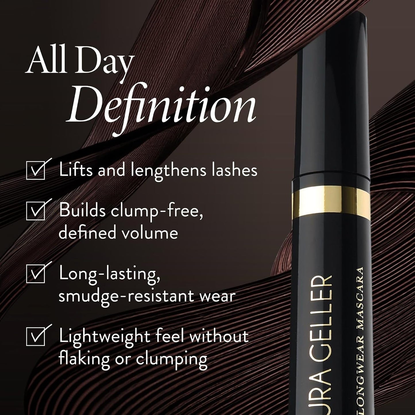 HotLAURA GELLER NEW YORK Kajal Longwear Mascara – Black – Volumizing, Lengthening, & Defining Mascara - Smudge‑Proof & Flake‑Proof Wear, Buildable Formula