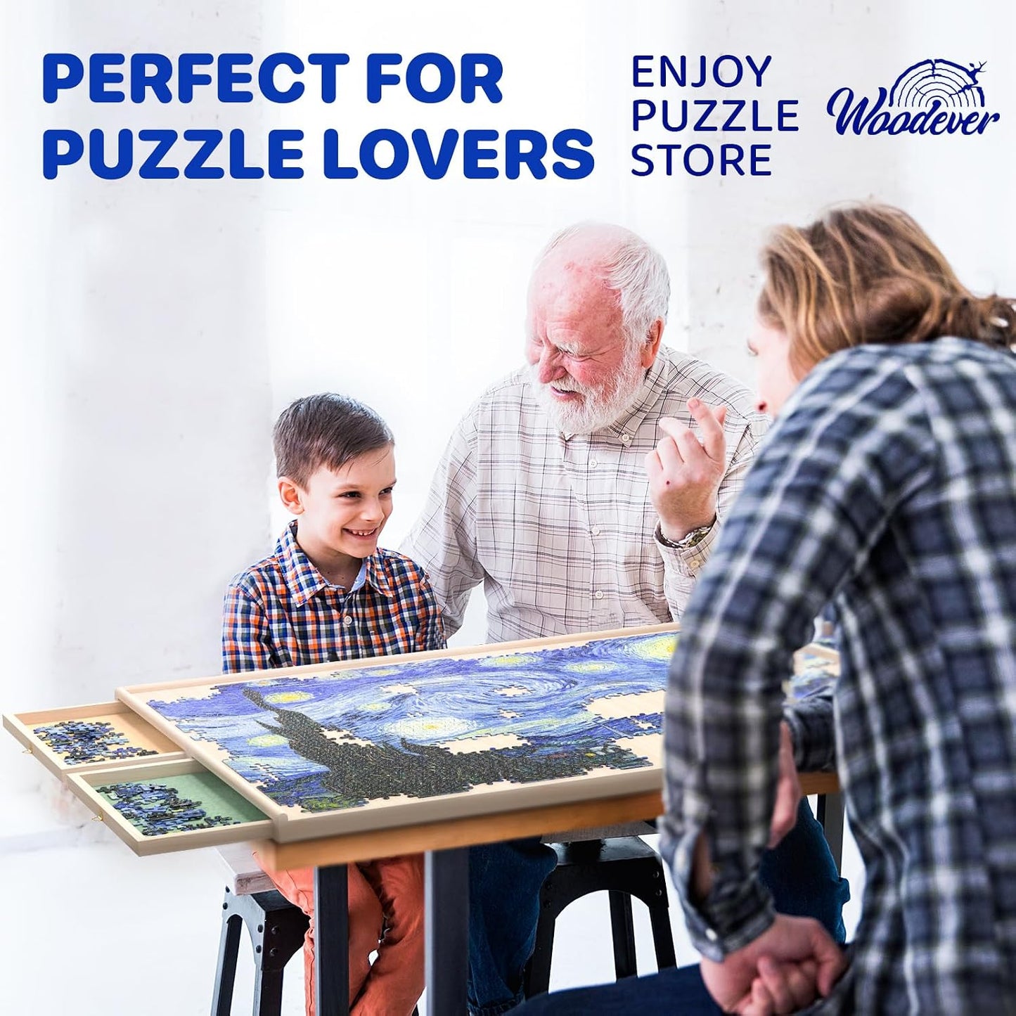 Hot Rotatable 360-Degree Wheels Puzzle Board with Drawers and Cover 1000 Pieces Lightweight Portable Wooden Puzzle Table for Adults Size 30" x 22"