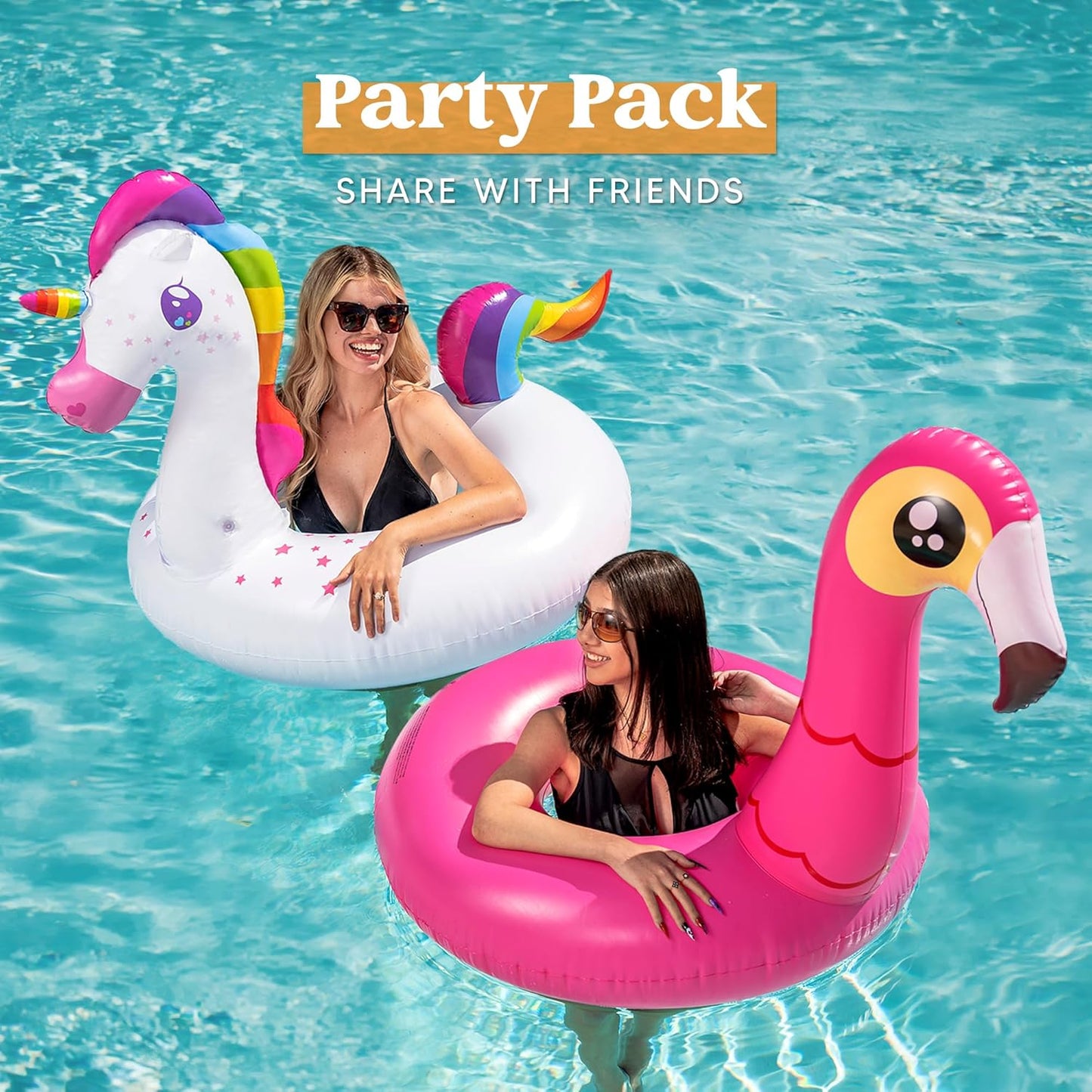 HotJOYIN 2-Pack Flamingo Unicorn Pool Float - Fun Floaties Inflatable Swimming Pool Tubes Toys Party Decorations, Summer Vacation Lake Beach Floaty Swim Rings Raft Lounger for Adults & Kids