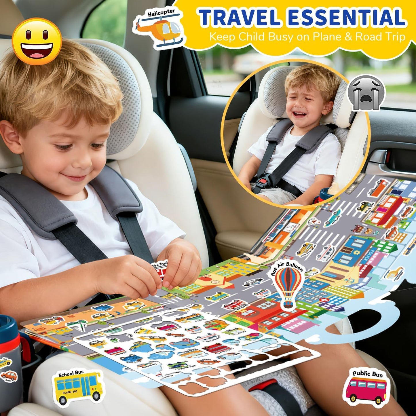 Hot6 Sets Reusable Sticker Book for Toddlers 3-6, Jelly Stickers Book for Kids, Travel Sticker Activity Toys for Childs 3 4 5 6 Years Girls & Boys Best Gifts