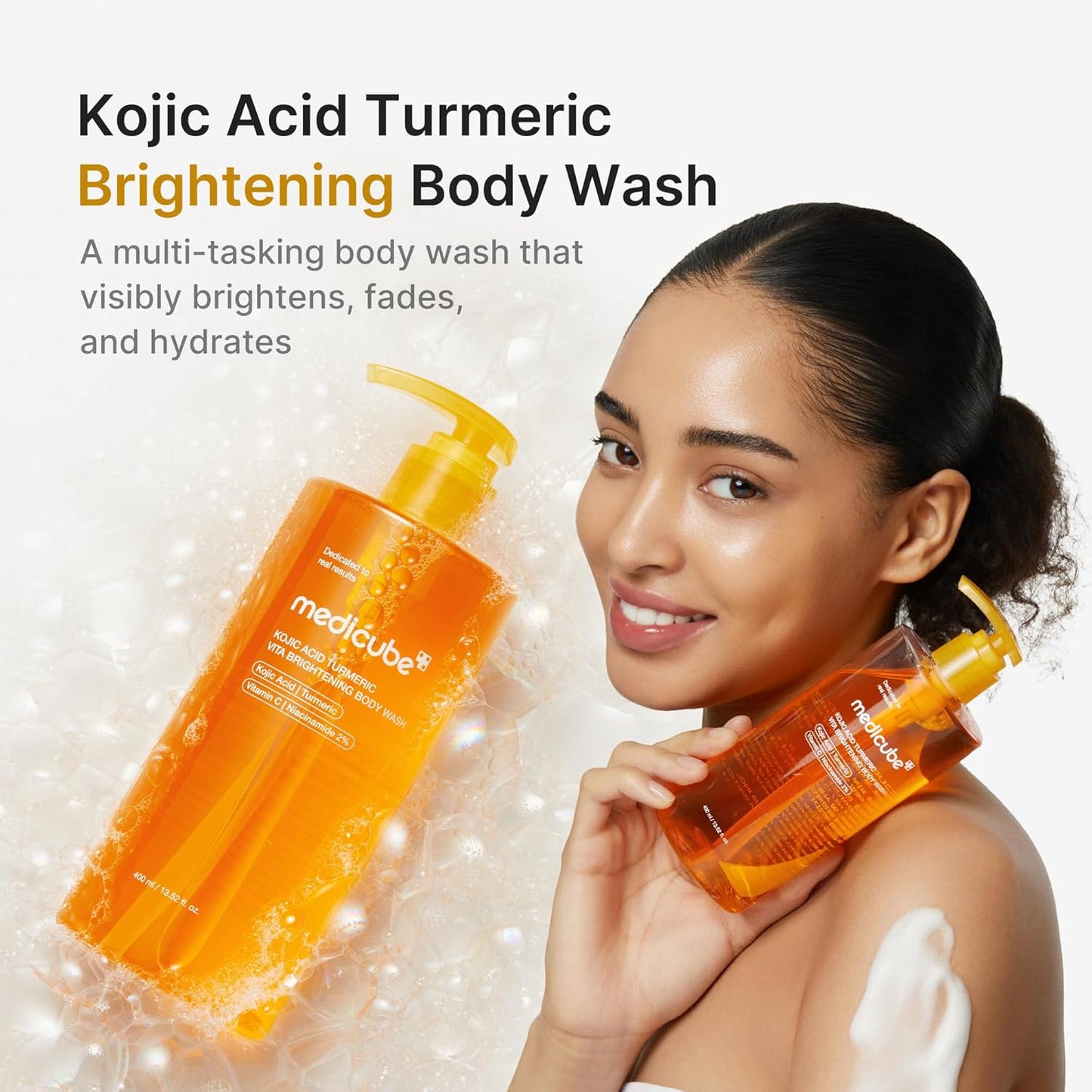 Hotmedicube Kojic Acid Turmeric Brightening Body Wash | Gentle Shower Gel for Uneven Skin | Niacinamide, Vitamin C, AHA/BHA | Deep Cleansing, Hydrating Formula | Easy and Effective, 13.52 fl.oz