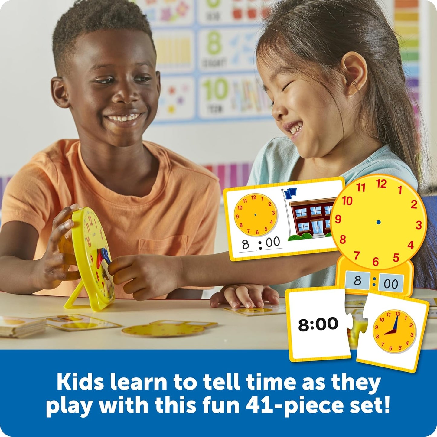 Hot Learning Resources Time Activity Set - Kids Learning Clock, Classroom Clocks for Students, Telling Time Teaching Clock, Analog Clocks for Kids, Teaching Classroom Supplies