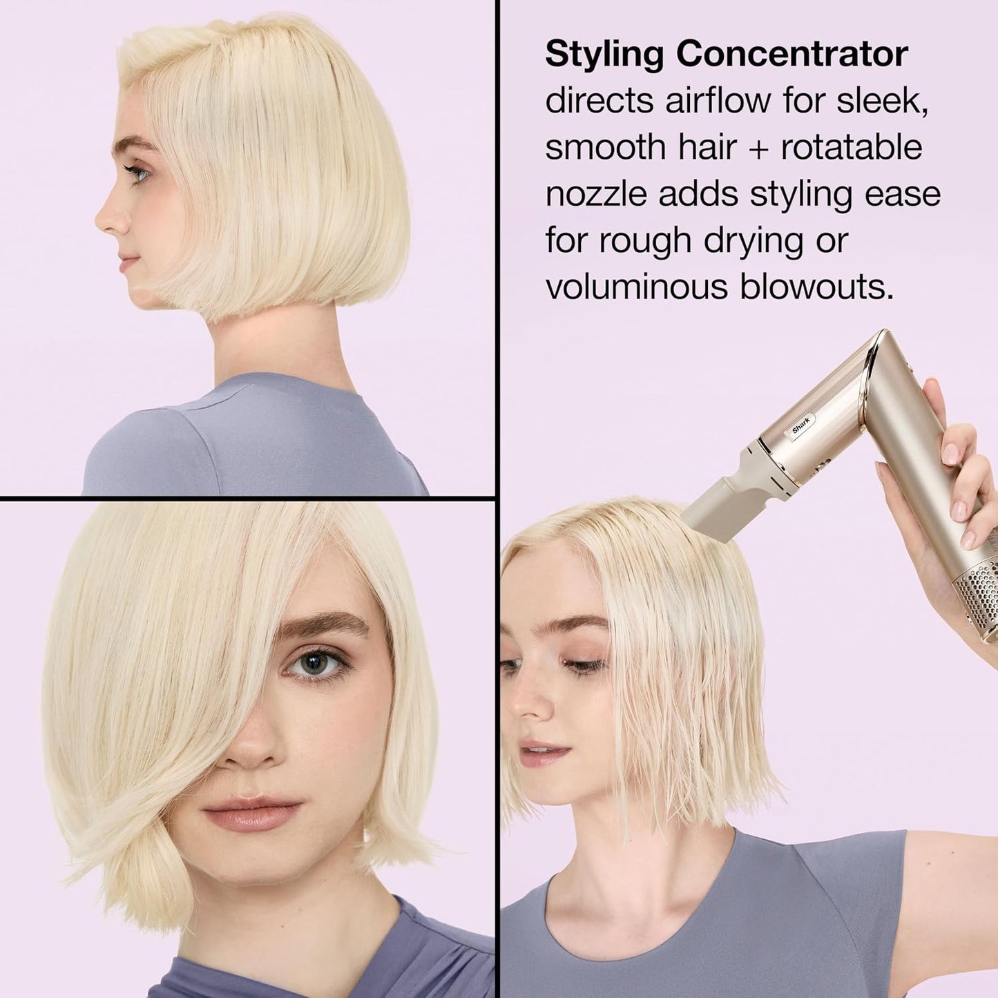 HotShark FlexStyle | Air Multi-Styler & Drying System | Hair Dryer Brush for Blowouts with Coanda Auto- Wrap Curlers, Oval & Paddle Brush & Concentrator Attachment | Stone | HD430