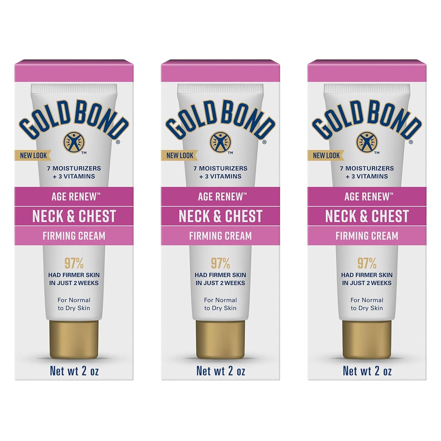 HotGold Bond Age Renew Neck & Chest Firming Cream, 2 Oz, Hydrates, Renews, and Visibly Improves Firmness, Texture & Elasticity of Aging Skin, Non-Greasy, Dermatologist-Tested, Hypoallergenic, Unscented