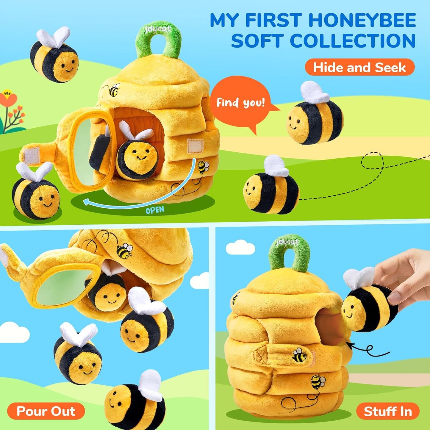 Hot JoyCat Baby Toys 6-12 Months - Soft Baby Beehive with 5 Sensory Bees - Rattle, Crinkle Paper, Squeaker, Mirror, Busy Montessori Soft Toys for Toddlers 0-3 Years Old - Baby Easter Basket Stuffers Gift