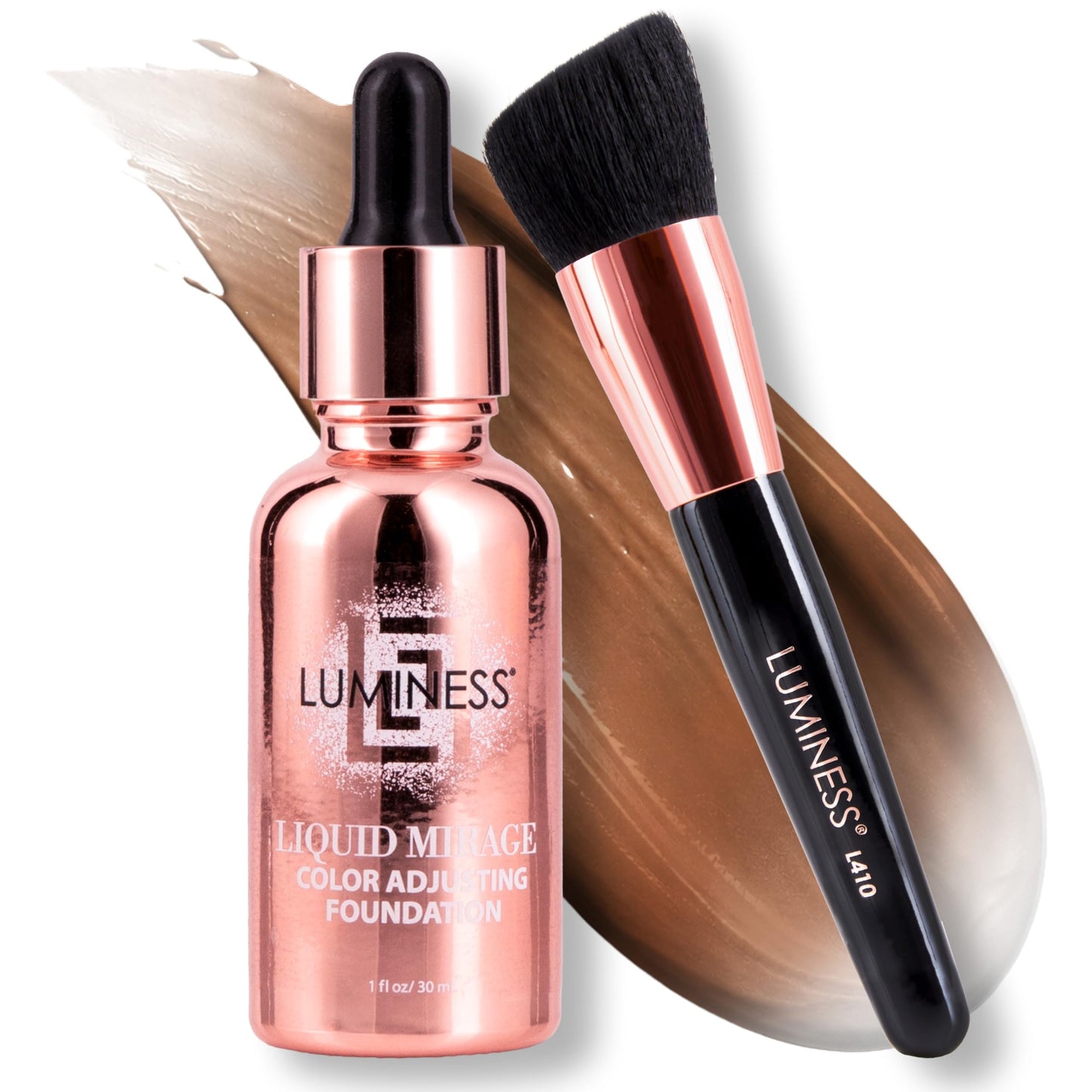 HotLUMINESS Liquid Mirage w/SPF 50 Color Adjusting Foundation Kit - Color Changing Foundation, SPF 50 Primer & Makeup Brush, Face Makeup for Mature Skin, 4in1 Liquid Foundation, Concealer & Moisturizer