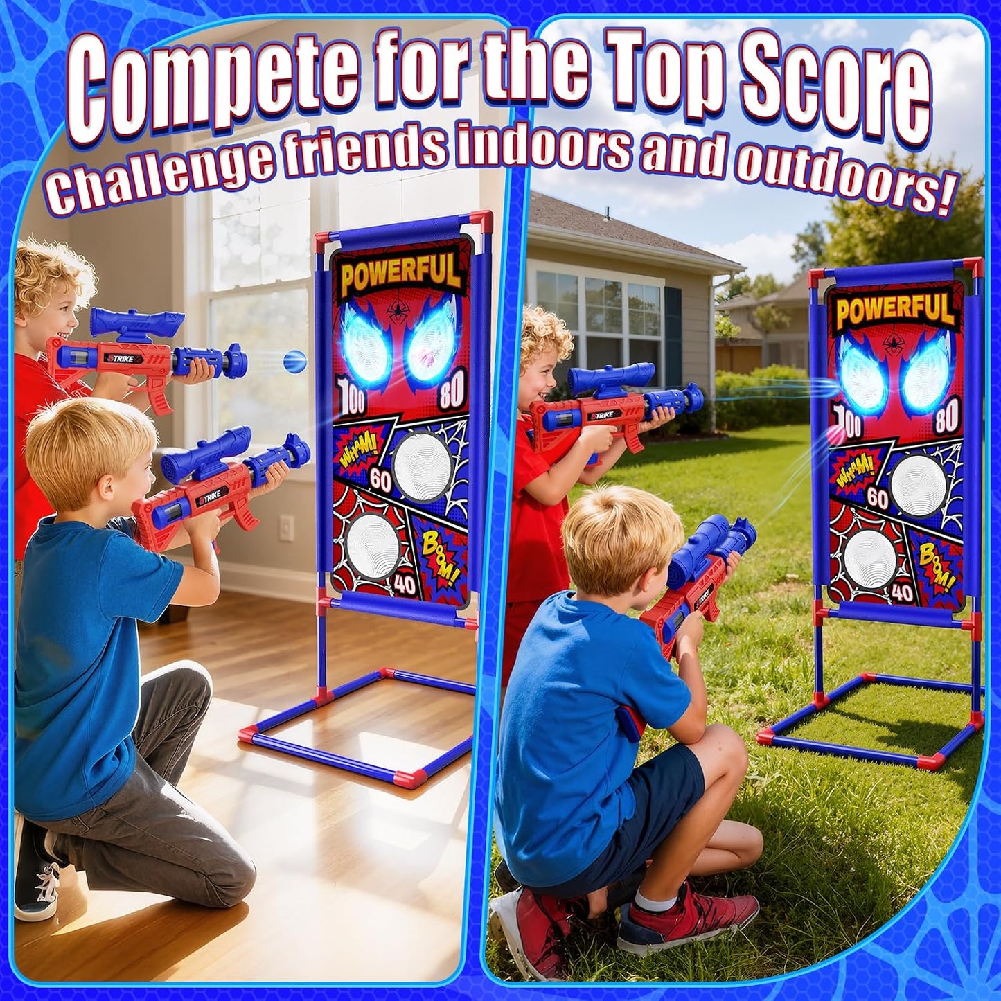 Hot Shooting Toy Set with Hero-Style Target & 2 Cool Air Pump Launcher,Indoor Outdoor Kids Toy,Action Shooting Games,Boys Toys Age 3 4 5 6 7 8 9 10 11 12, Holiday Presents for Boy
