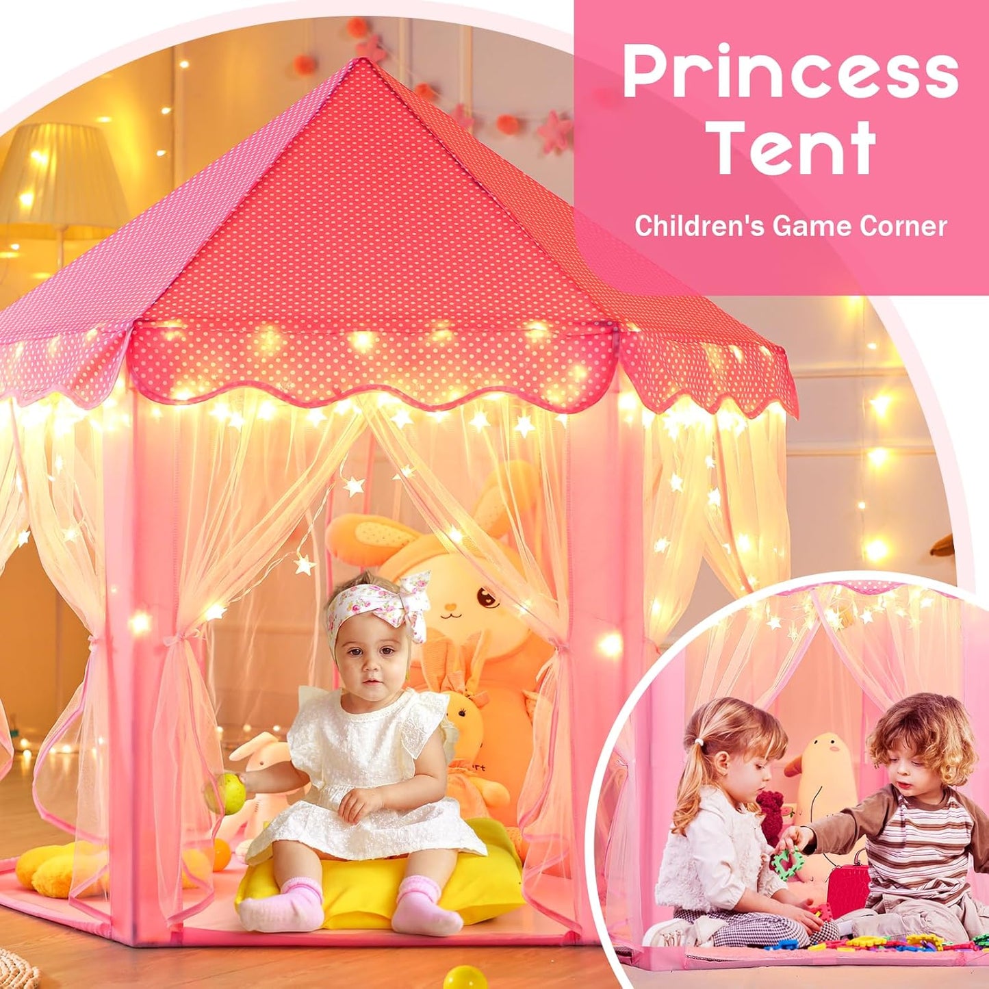 HotMonobeach Princess Tent Girls Large Playhouse Kids Castle Play Tent with Star Lights Toy for Children Indoor and Outdoor Games, 55'' x 53'' (DxH)