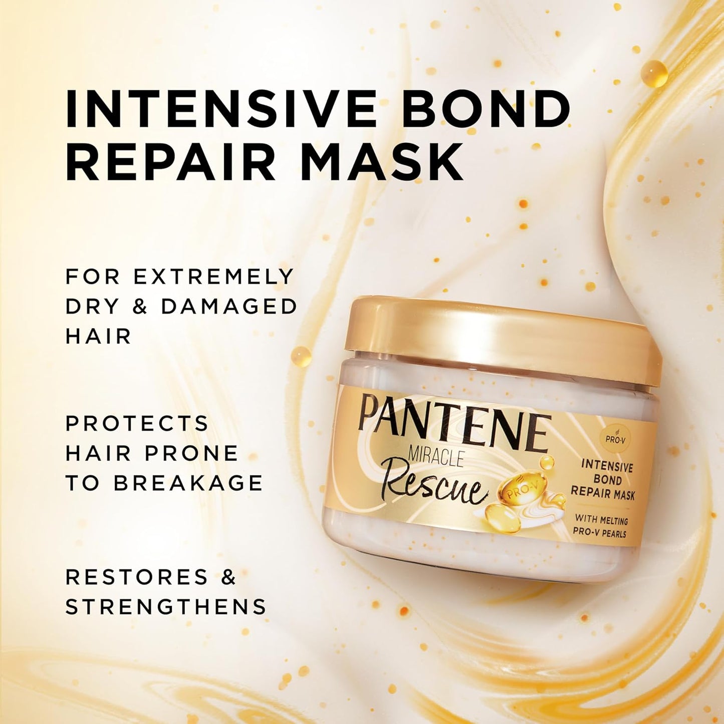 HotPantene Miracle Rescue Hair Mask, Intensive Bond Repair with Melting Pro-V Pearls, Melts Away Damage, Builds Bonds, Strengthens Against Damage, Deep Conditioning for Dry Damaged Hair, 10.1 fl oz