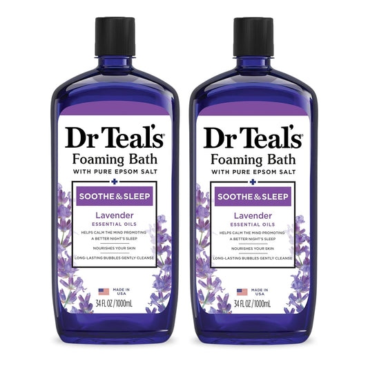 HotDr Teal's Foaming Bath with Pure Epsom Salt, Soothe & Sleep with Lavender, 34 fl oz (Pack of 2)