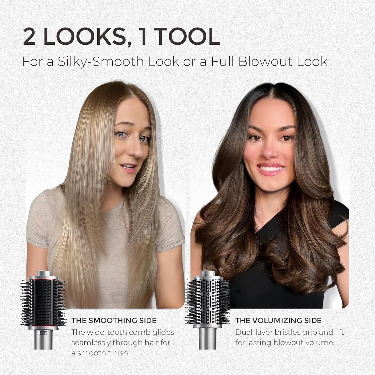 HotTYMO 4.0 Hair Blow Dryer Brush - Lightweight 3X Faster Drying 5-in-1 Ionic Blowout Hair Dryer Brush Adds Shine, Volume & Fullness for Smooth, Anti-Frizz Straight, Curl & Blowout Styles, Metal Grey
